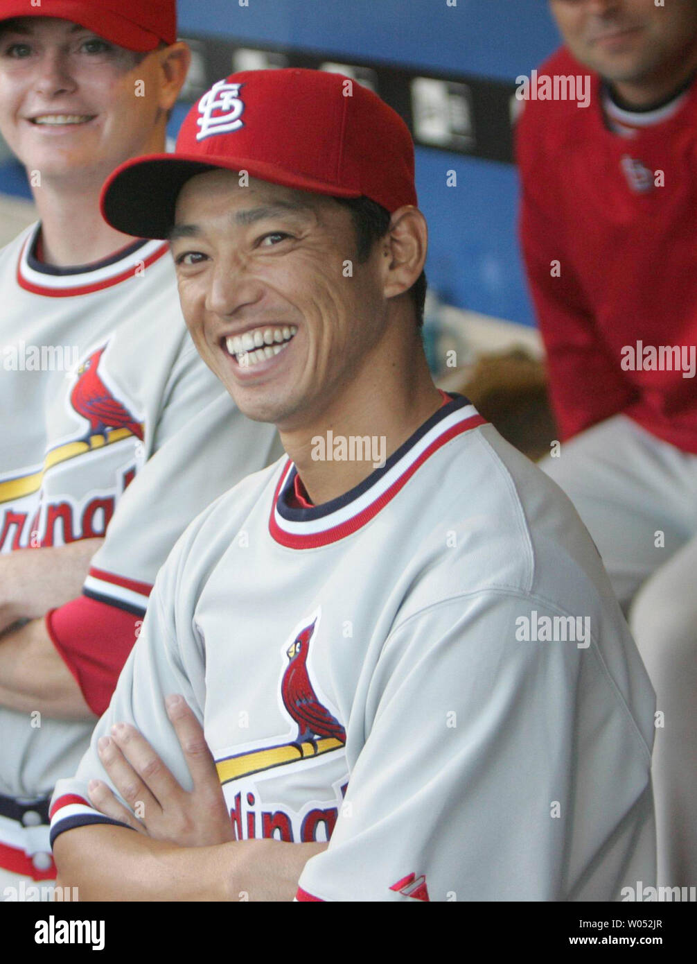 St. Louis Cardinals outfielder So Taguchi waits in the dugout
