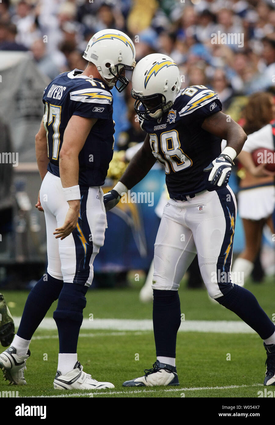 San Diego Chargers tight end Kris Wilson (88) is congratulated by ...