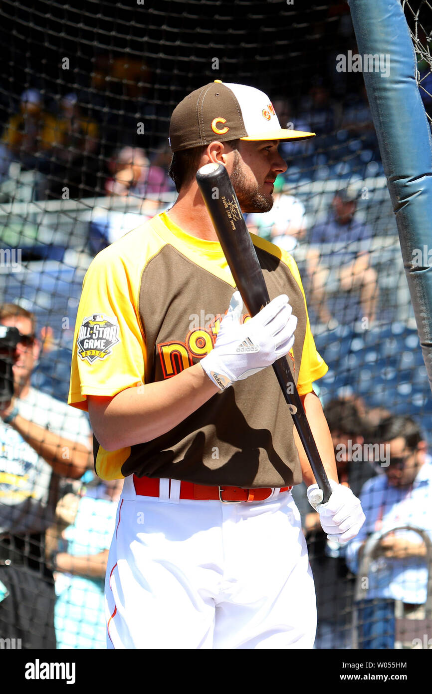 National League's Kris Bryant of the Chicago Cubs waits his turn during  batting practice of the 87th All-Star Game at Petco Park in San Diego,  California on July 11, 2016. Photo by