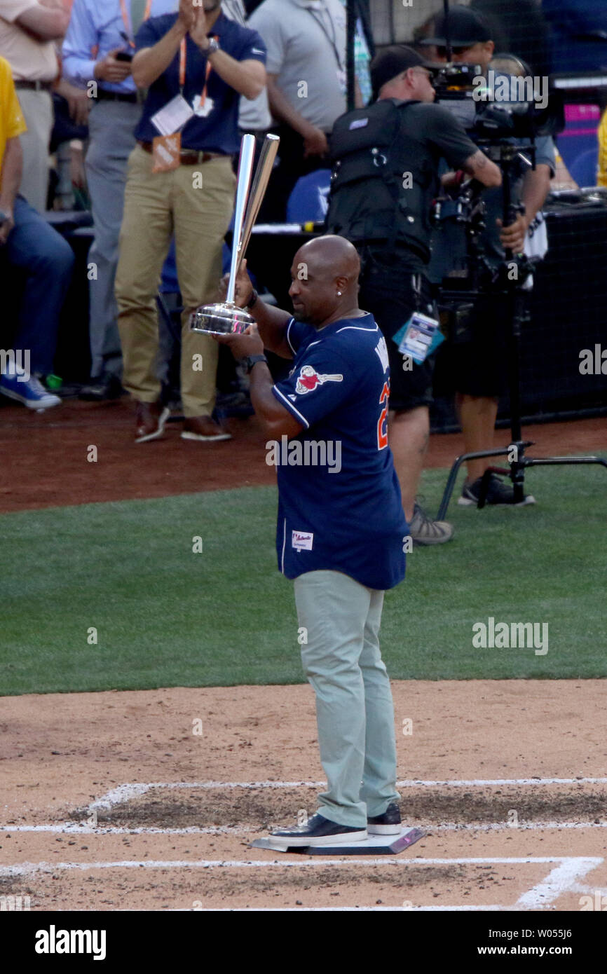 Former San Diego Padres Greg Vaughn introduces the trophy in T-Mobile Home Run Derby during the 87th All-Star Game at Petco Park in San Diego, California on July 11, 2016.  Photo by Howard Shen/UPI Stock Photo