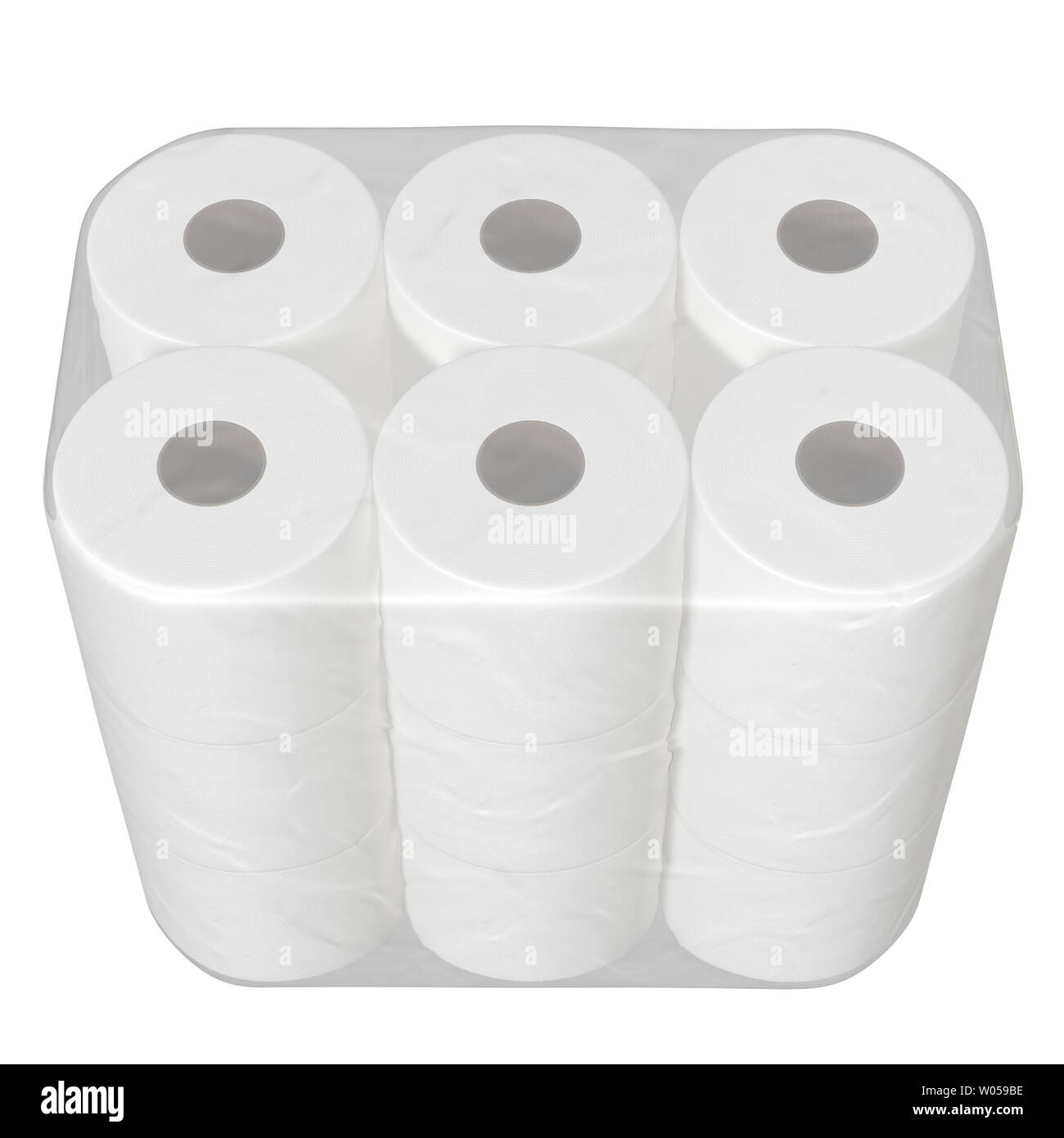An unbranded plastic shrink wrap packaging holding a pile of white toilet  paper rolls - 3D render Stock Photo - Alamy