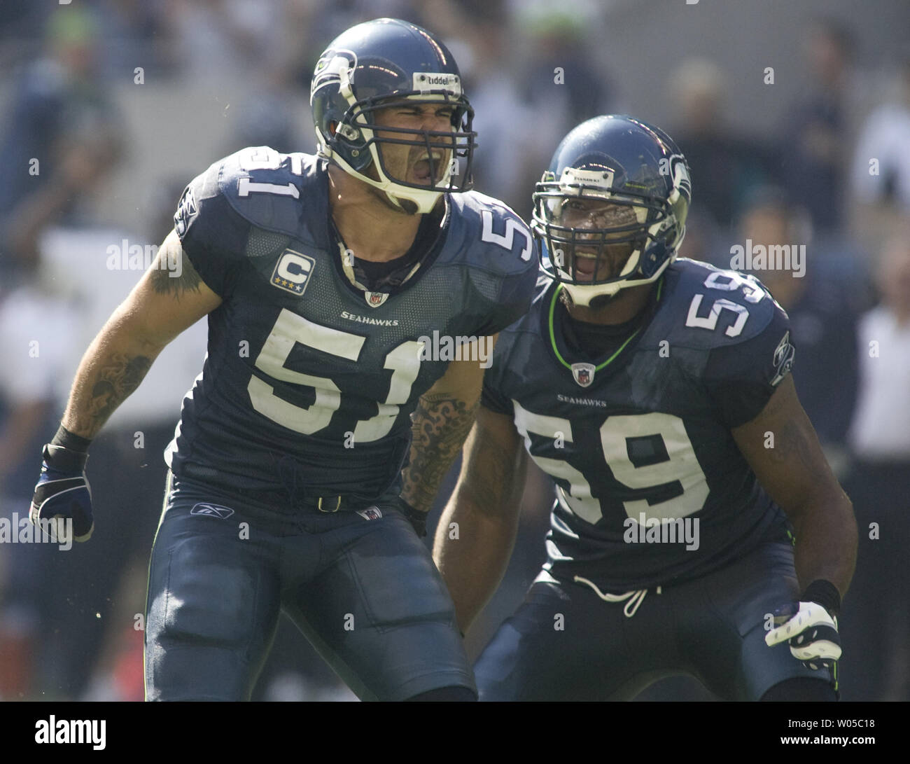 Seattle Seahawks Lofa Tatupu is introduced before an NFL football game  against the San Francisco 49ers, Sunday, Sept. 12, 2010, in Seattle. (AP  Photo/Ted S. Warren Stock Photo - Alamy