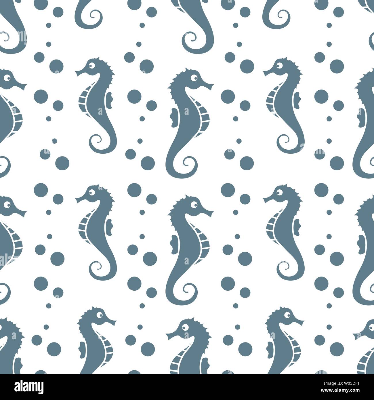 Vector seamless pattern with sea horses and bubbles. Marine background ...