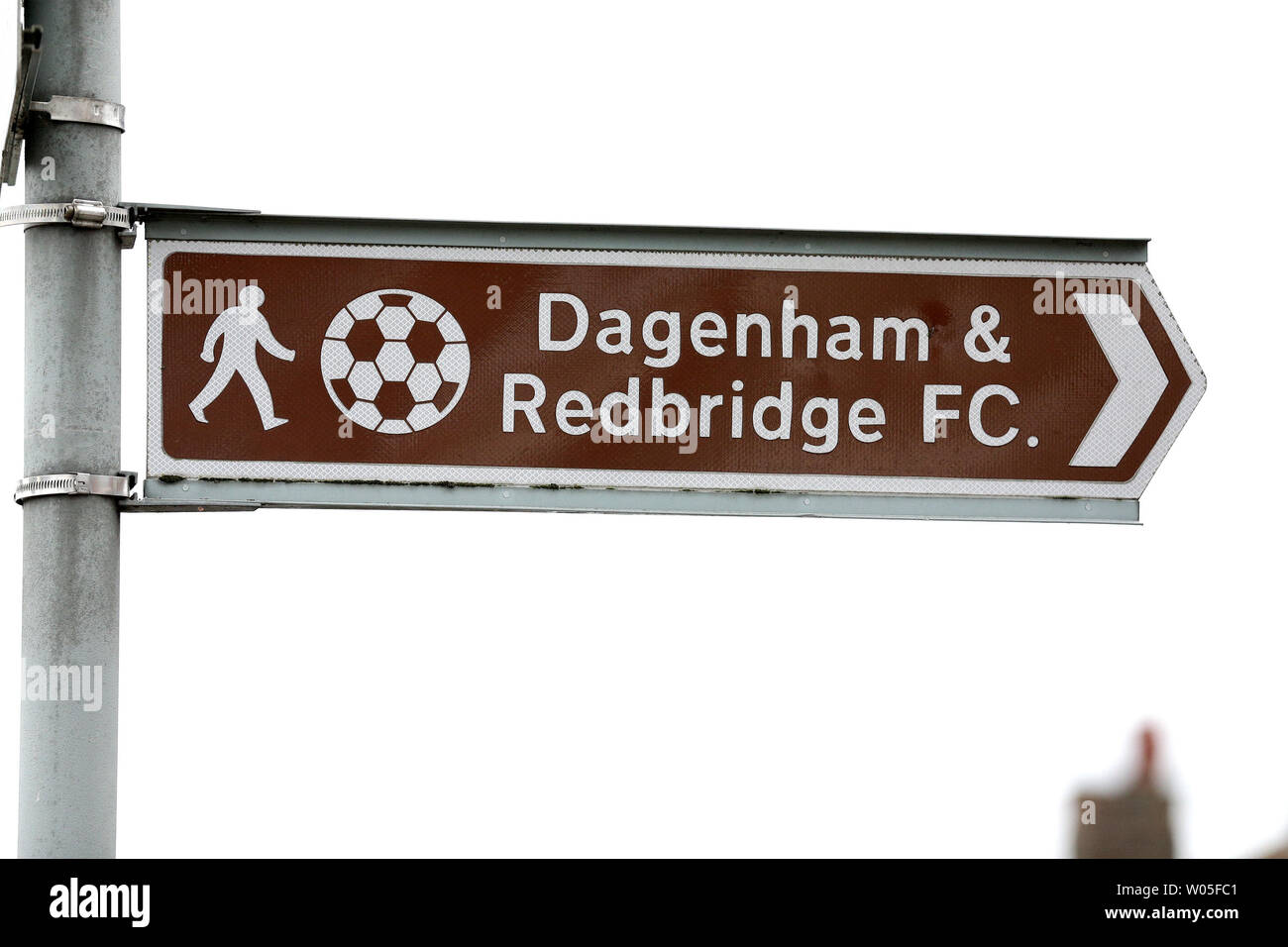 Sign pointing to the ground ahead of Dagenham & Redbridge vs Aldershot