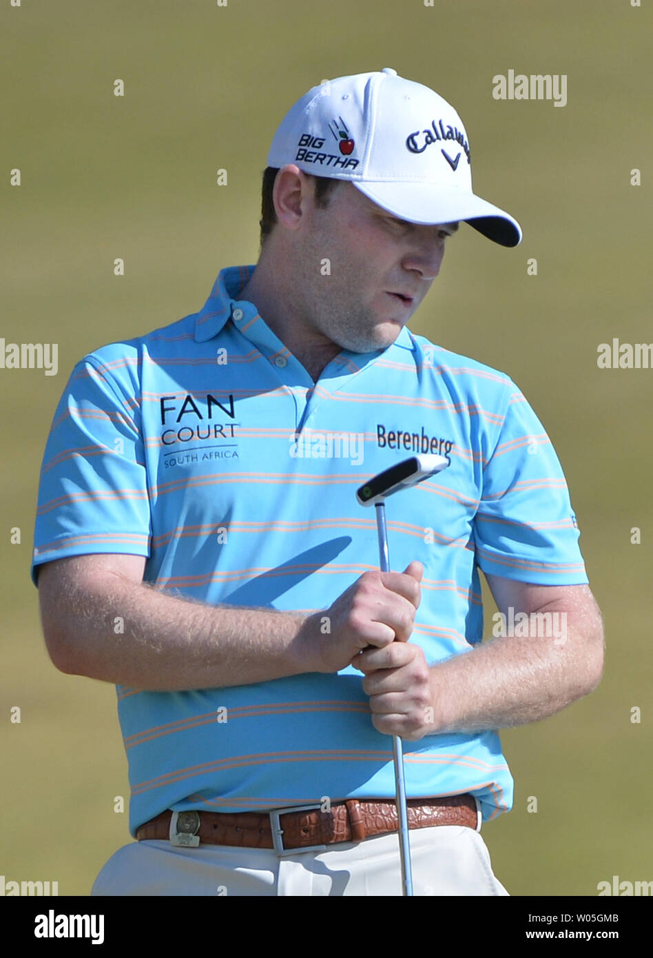 Branden Grace watches his putt miss on the ninth green during the third round of the 115th U.S. Open Championship at Chambers Bay on June 20, 2015 in University Place, Washington.      Photo by Kevin Dietsch/UPI Stock Photo