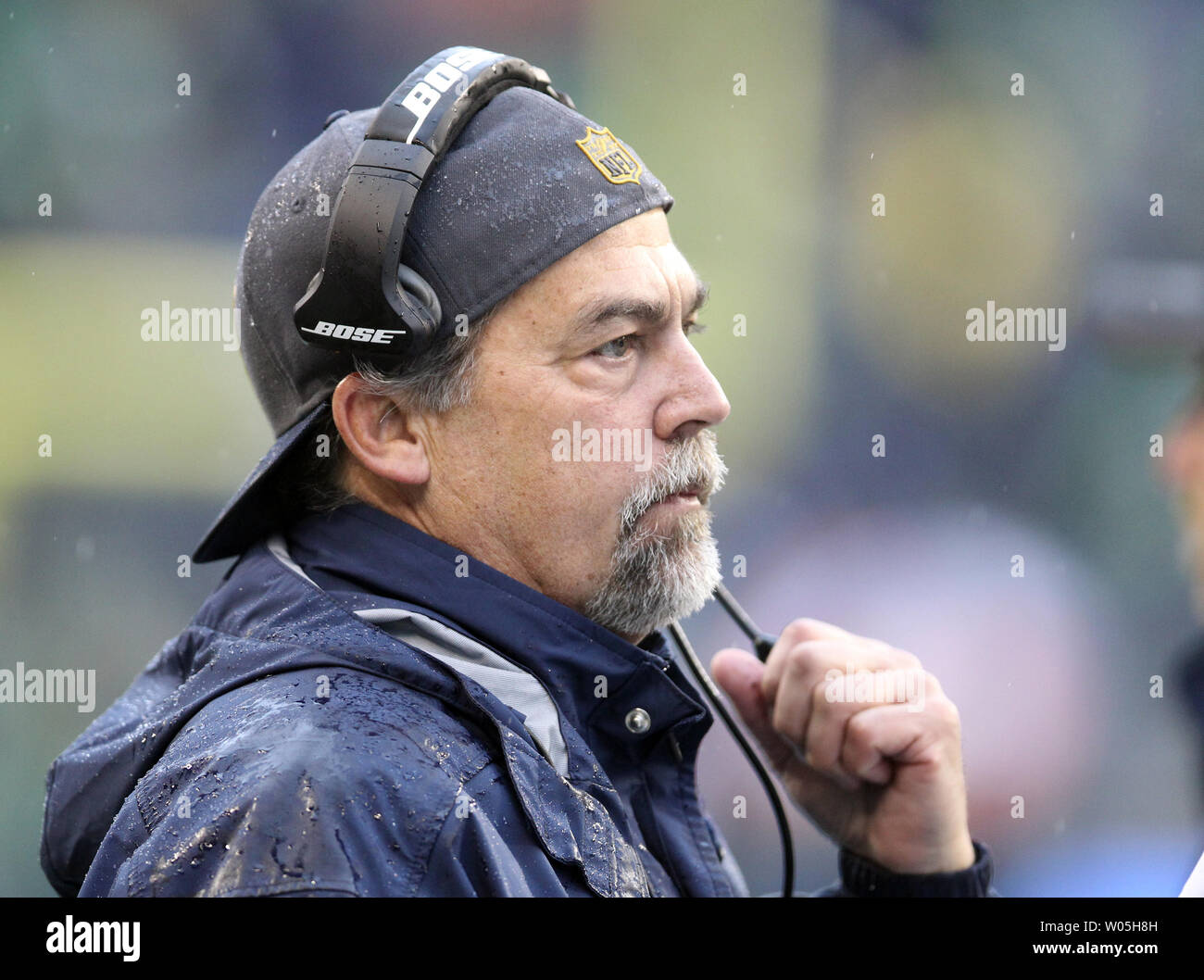 St. Louis Rams head Coach Jeff Fisher watches the Seattle Seahawks offense at CenturyLink Field in Seattle, Washington on December 27, 2015.  The Rams beat the Seahawks 23-17.      Photo by Jim Bryant/UPI Stock Photo