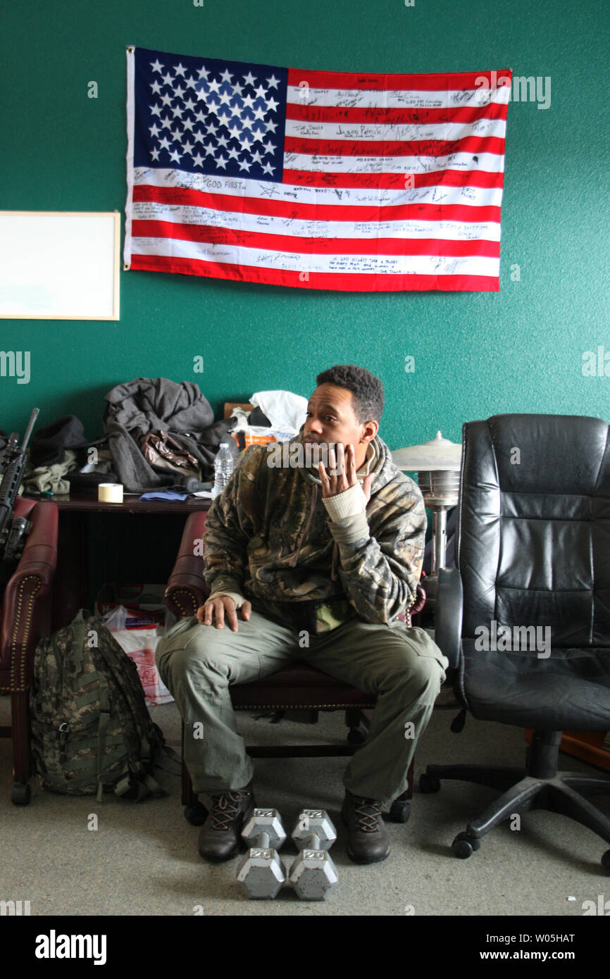 An activists relaxes in the Malheur National Wildlife Reserve's bunkhouse on January 16, 2016 in Burns, Oregon.  Ammon Bundy and about 20 other protesters took over the refuge on Jan. 2 after a rally to support the imprisoned local ranchers Dwight Hammond Jr., and his son, Steven Hammond.      Photo by Jim Bryant/UPI Stock Photo