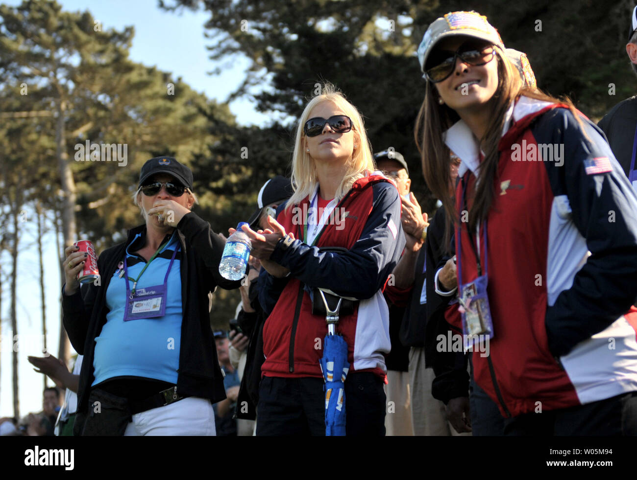 Elin Nordegren, the wife of United States team member Tiger Woods, watches gold action with the wives of other players during the second round of The Presidents Cup at Harding Park Golf Course in San Francisco, California on October 9, 2009.    UPI/Kevin Dietsch Stock Photo