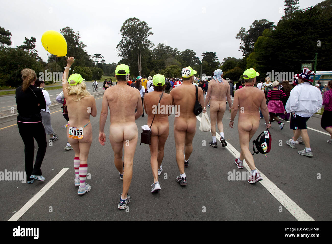 Naked runners Naked runners enter Golden Gate Park during running of the 99th annual Bay  to Breakers race in San Francisco on May 16, 2010. Hundreds braved the  foggy chill to run the 12km