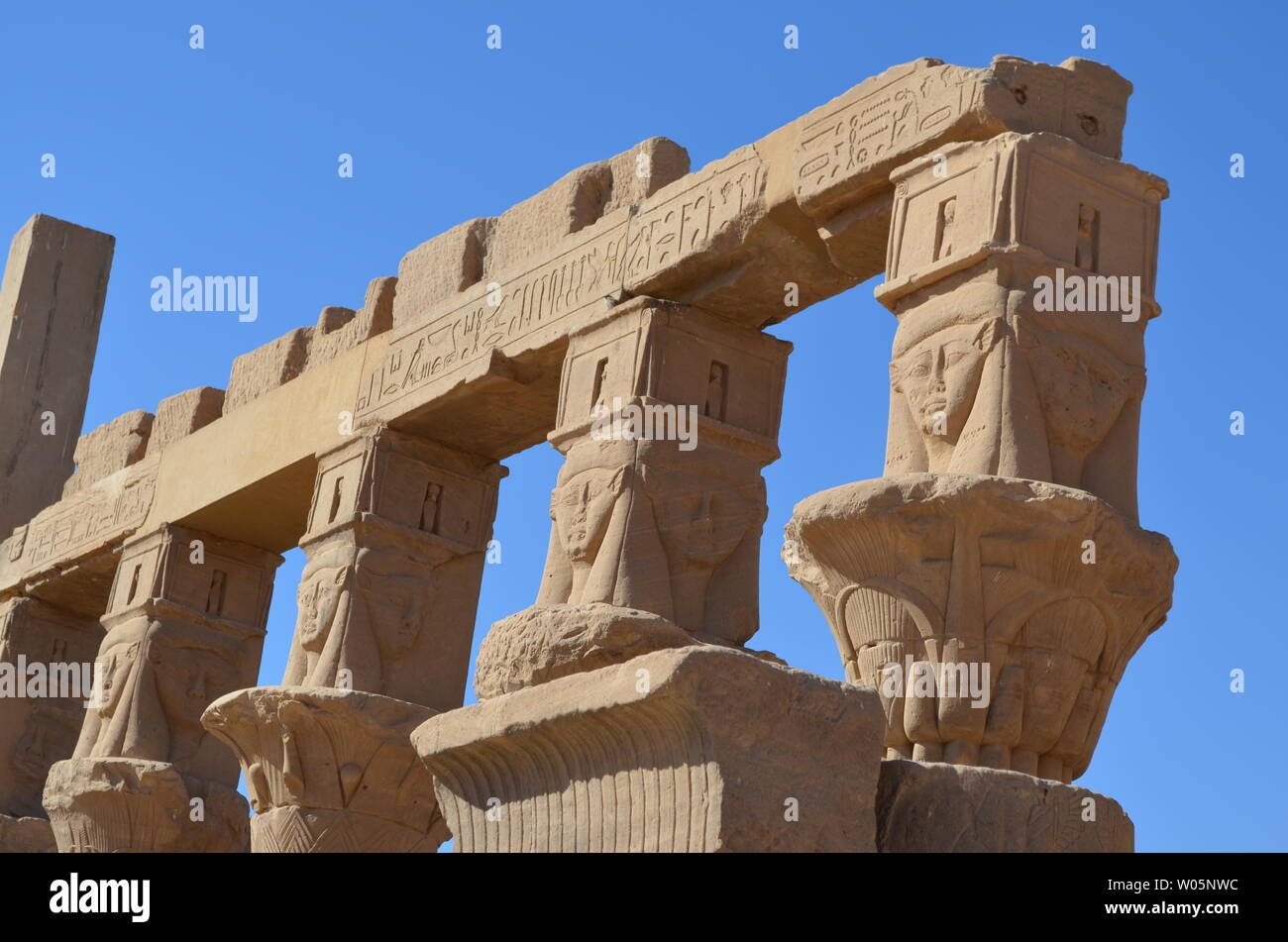Temple of Philae, Egypt, Columns Against Blue Sky Stock Photo