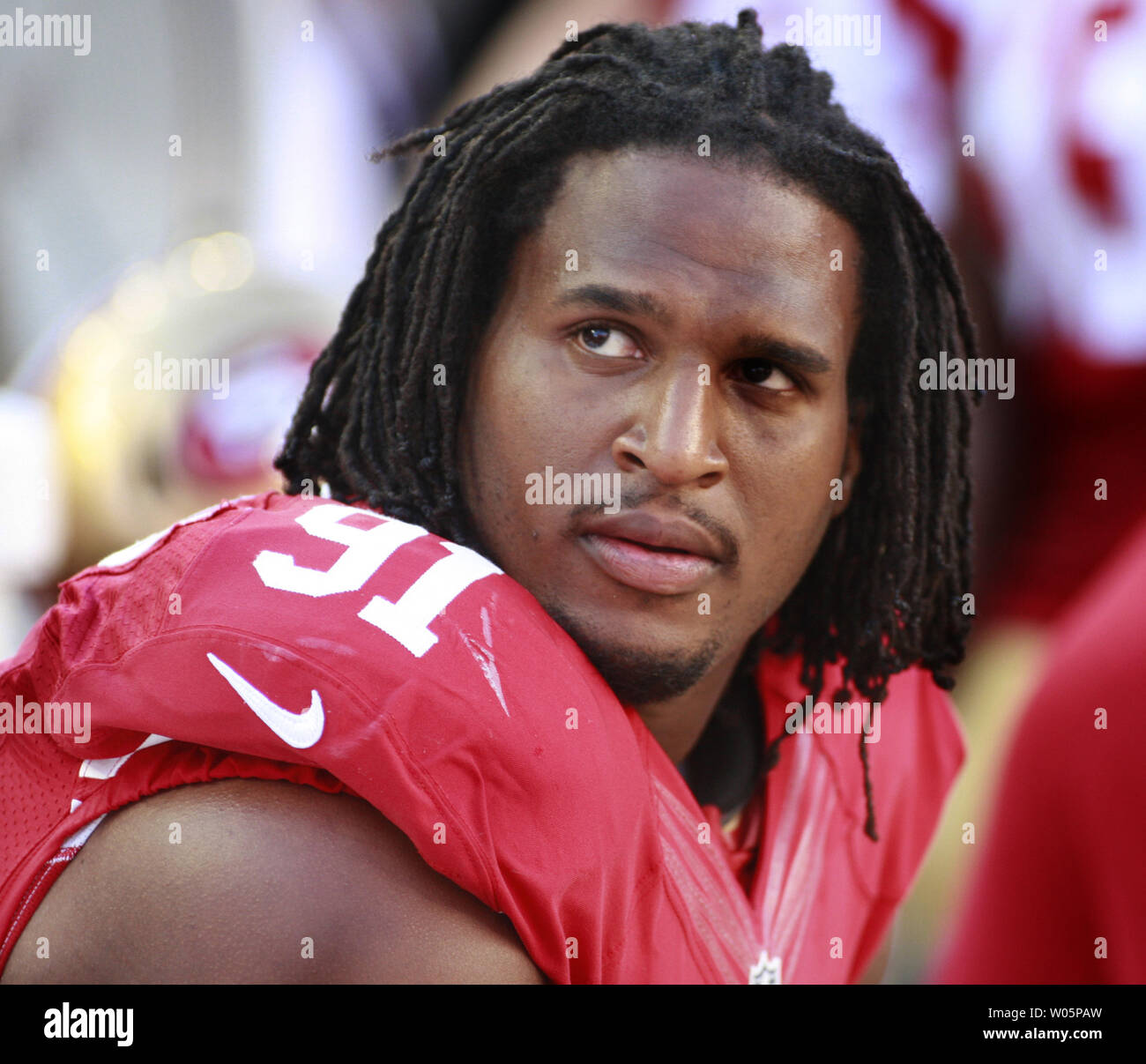 San Francisco 49ers defensive tackle Ray McDonald waits to play the Chicago Bears at Levi's Stadium in Santa Clara, California on September 14, 2014. California Lieutenant Governor and former San Francisco Mayor Gavin Newsome has called on the 49ers to bench McDonald pending the outcome of his felony domestic violence investigation by San Jose law enforcement.  UPI/Bruce Gordon Stock Photo
