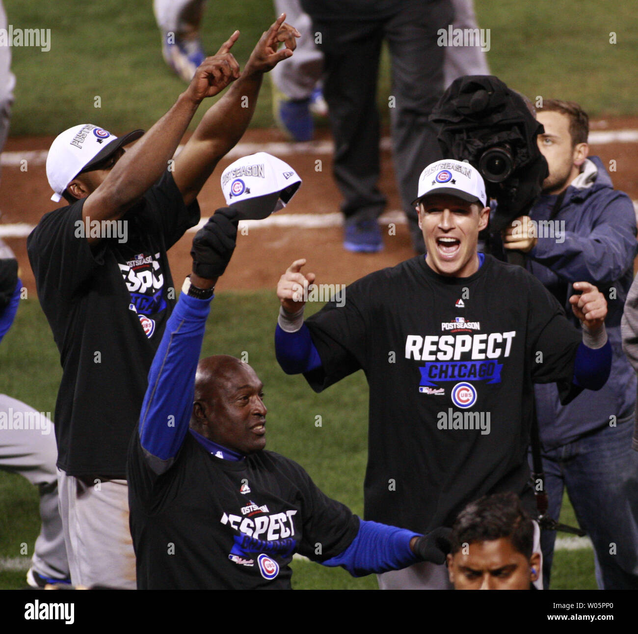 Chicago Cubs players celebrate after a come from behind victory over the San Francisco Giants in Game 4 of the National League Division Series at AT&T Park in San Francisco on October 11, 2016. The Cubs defeated the Giants 6-5 to win the NLDS.       Photo by Bruce Gordon/UPI Stock Photo