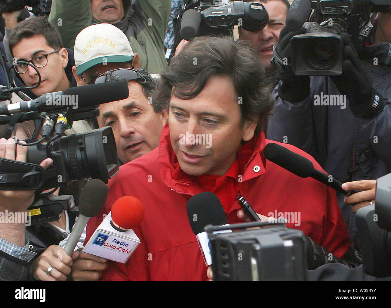 Chilean Mining Minister Laurence Golborne walks through Camp Hope as preparations continue to rescue the 33 trapped miners at San Jose Mine, Chile on October 11, 2010.   If all goes well, officials say the first miners will be brought up in a few days via a 20-minute ride in a rescue capsule more than 2,000 feet below the surface.   The miners have been trapped for more than two months.   UPI/Sebastian Padilla Stock Photo