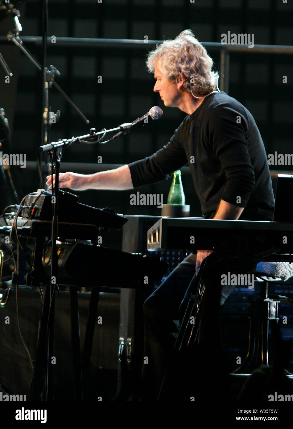 Tony Banks of Genesis performs in concert at the HP Pavilion in San