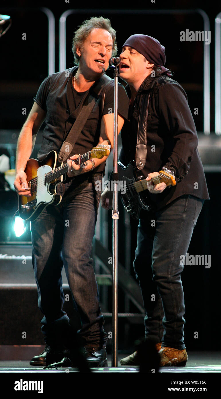 Bruce Springsteen  and Little Steven Van Zandt perform at HP Pavilion in San Jose, California on April 5, 2008. The iconic American songwriter and the E Street band are touring in support of their most recent album 'Magic'. (UPI Photo/Daniel Gluskoter) Stock Photo