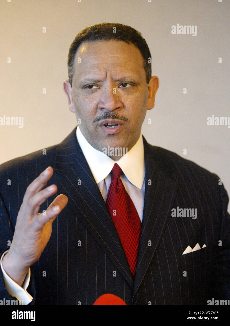 National Urban League President Marc Morial talks with reporters prior ...