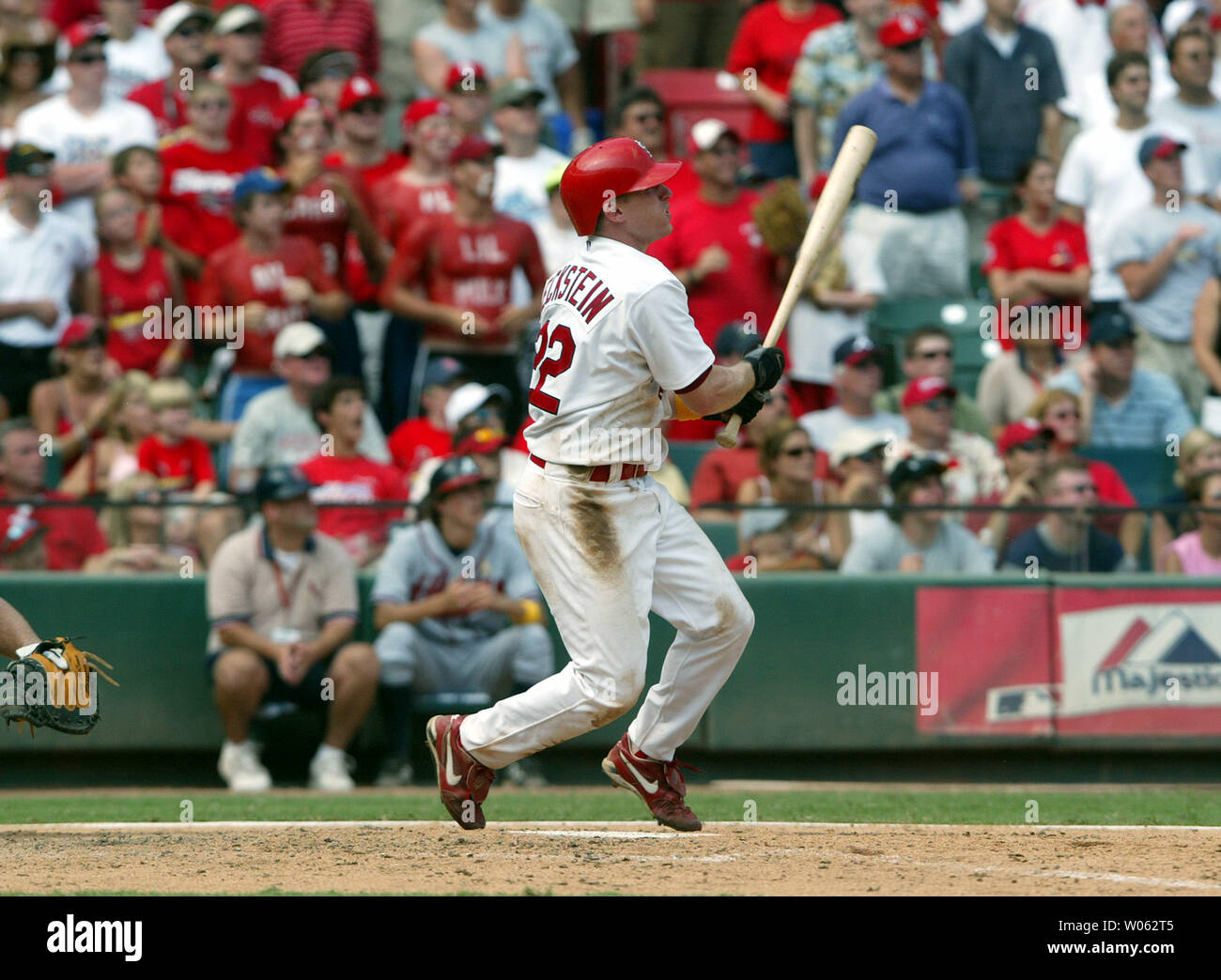 St. Louis Cardinals David Eckstein watches as the baseball leaves the park  for a grandslam homerun the ninth inning against the Atlanta Braves in St.  Louis on August 7, 2005. Next year,