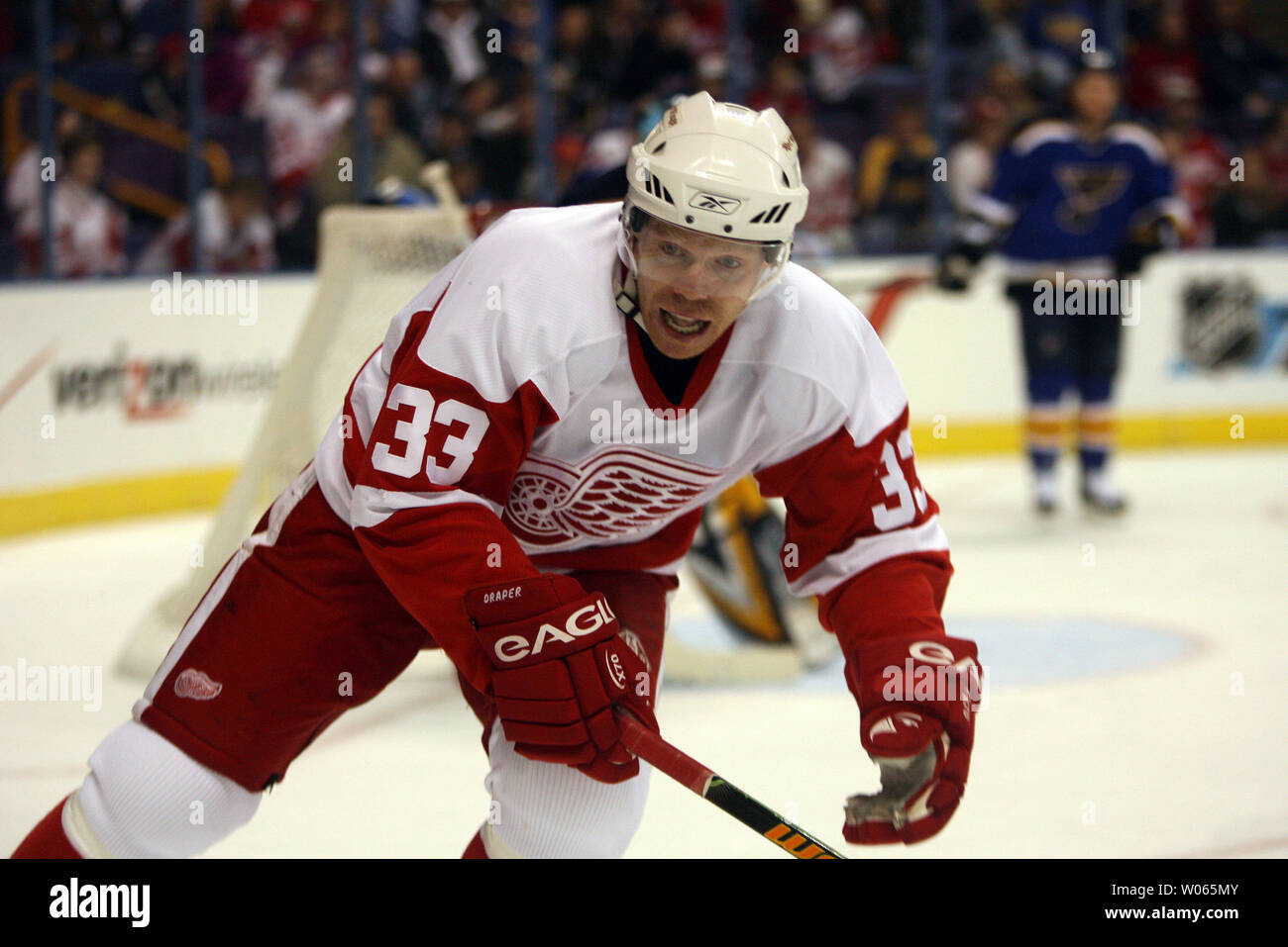 Detroit Red Wings Brendan Shanahan waits for the drop of the puck against  the St. Louis Blues in the first period at the Savvis Center in St. Louis  on March 27, 2006. (