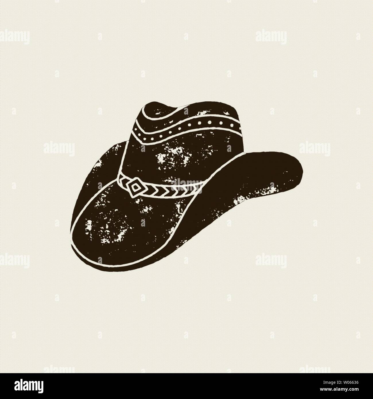 Vector illustration of cowboy hat. Hat silhouette in vintage style , grunge effect in separate layers. Elements of the wild West for the design of pos Stock Vector