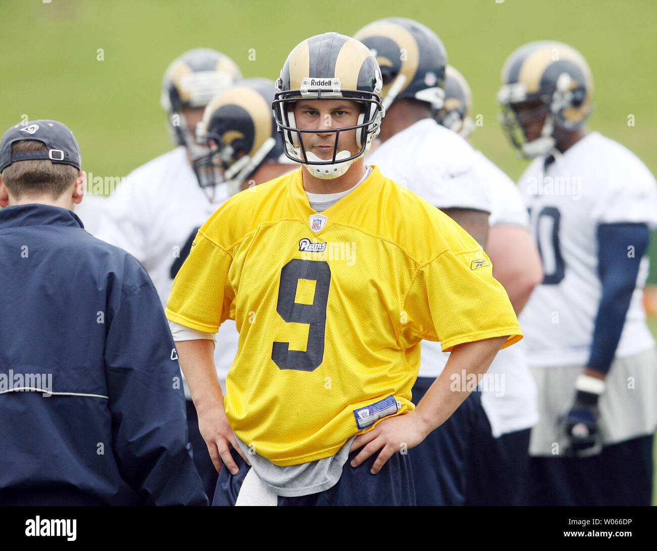 St. Louis Rams quarterback Jeff Smoker waits for a new play during a rookie minicamp at the Rams practice facility in Earth City, Mo on May 13, 2006. (UPI Photo/Bill Greenblatt) Stock Photo