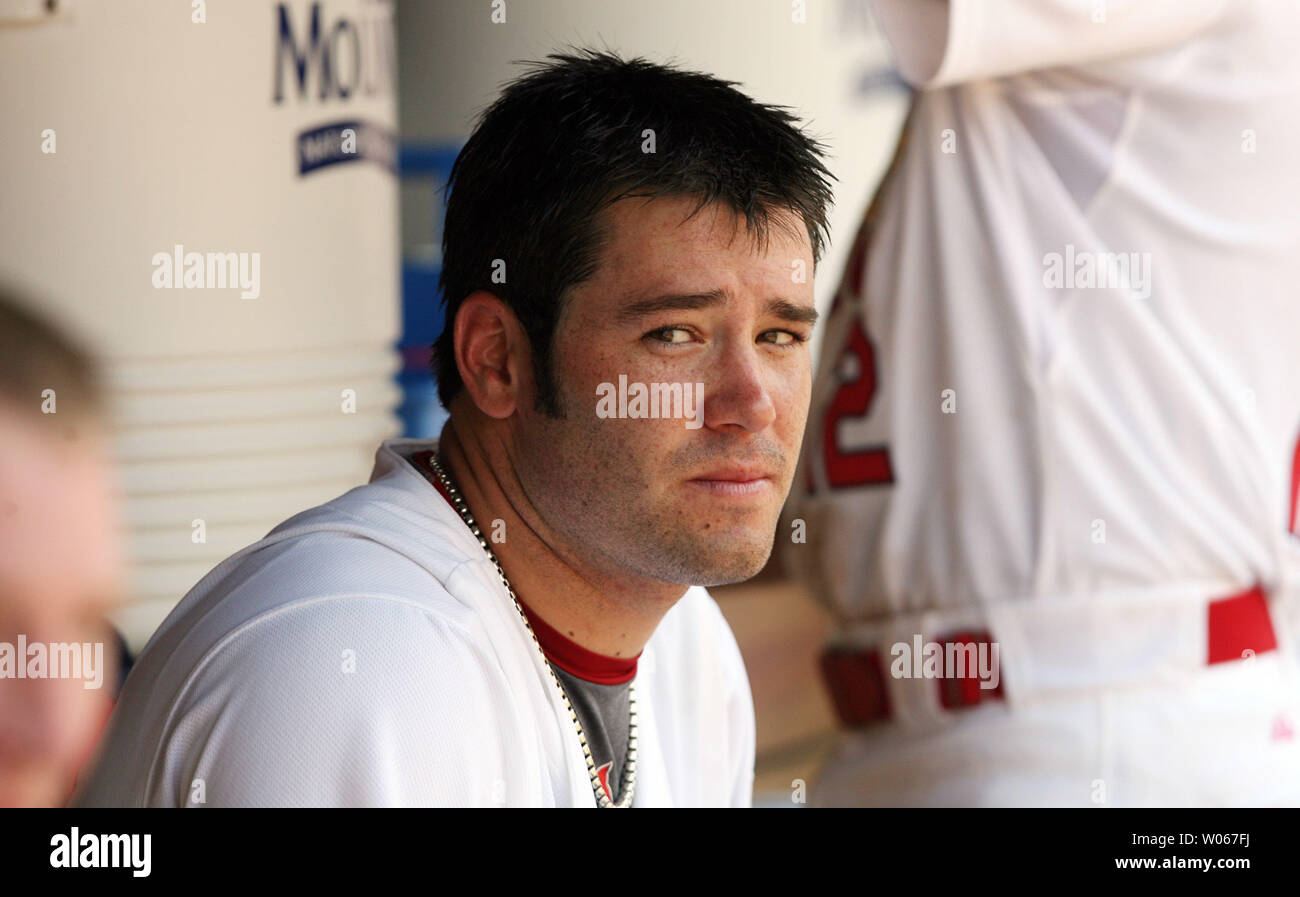 St. Louis Cardinals pitcher Anthony Reyes watches the action against ...