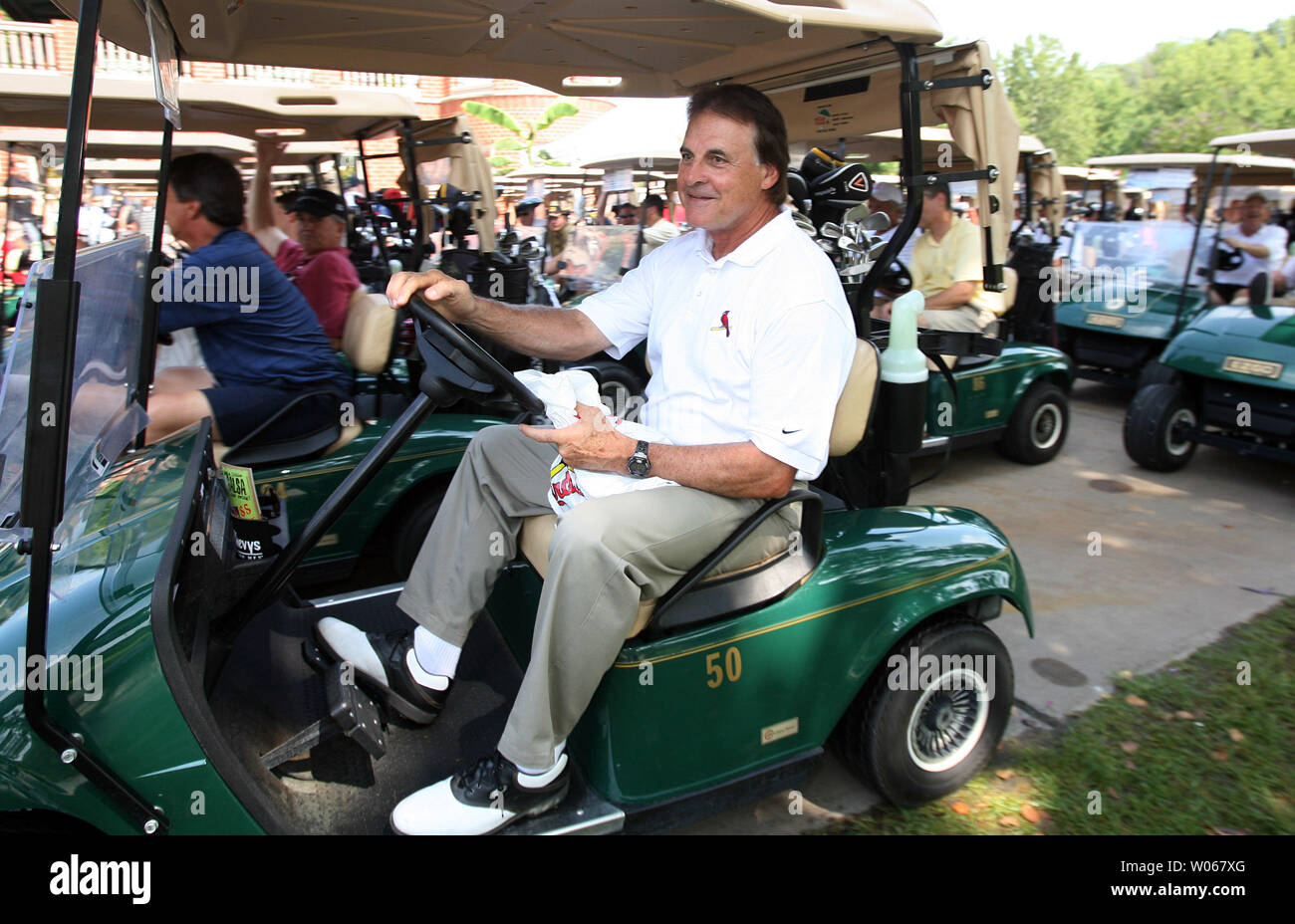 St. Louis Cardinals manager, Tony La Russa, talks with first baseman,  Albert Pujols, prior to Tuesday nights matchup with the Houston Astro's.  (Credit Image: © Stacy Revere/Southcreek Global/ZUMApress.com Stock Photo -  Alamy