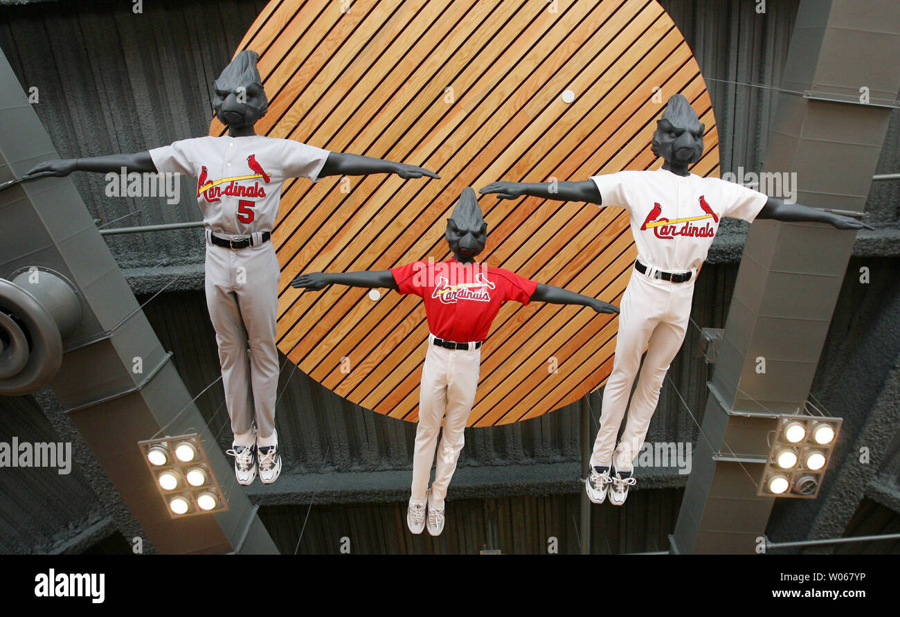 Manaquins with bird heads, dressed in St. Louis Cardinals uniforms appear  to fly across the new St. Louis Cardinals Team Store in Busch Stadium in St.  Louis on August 16, 2006. The