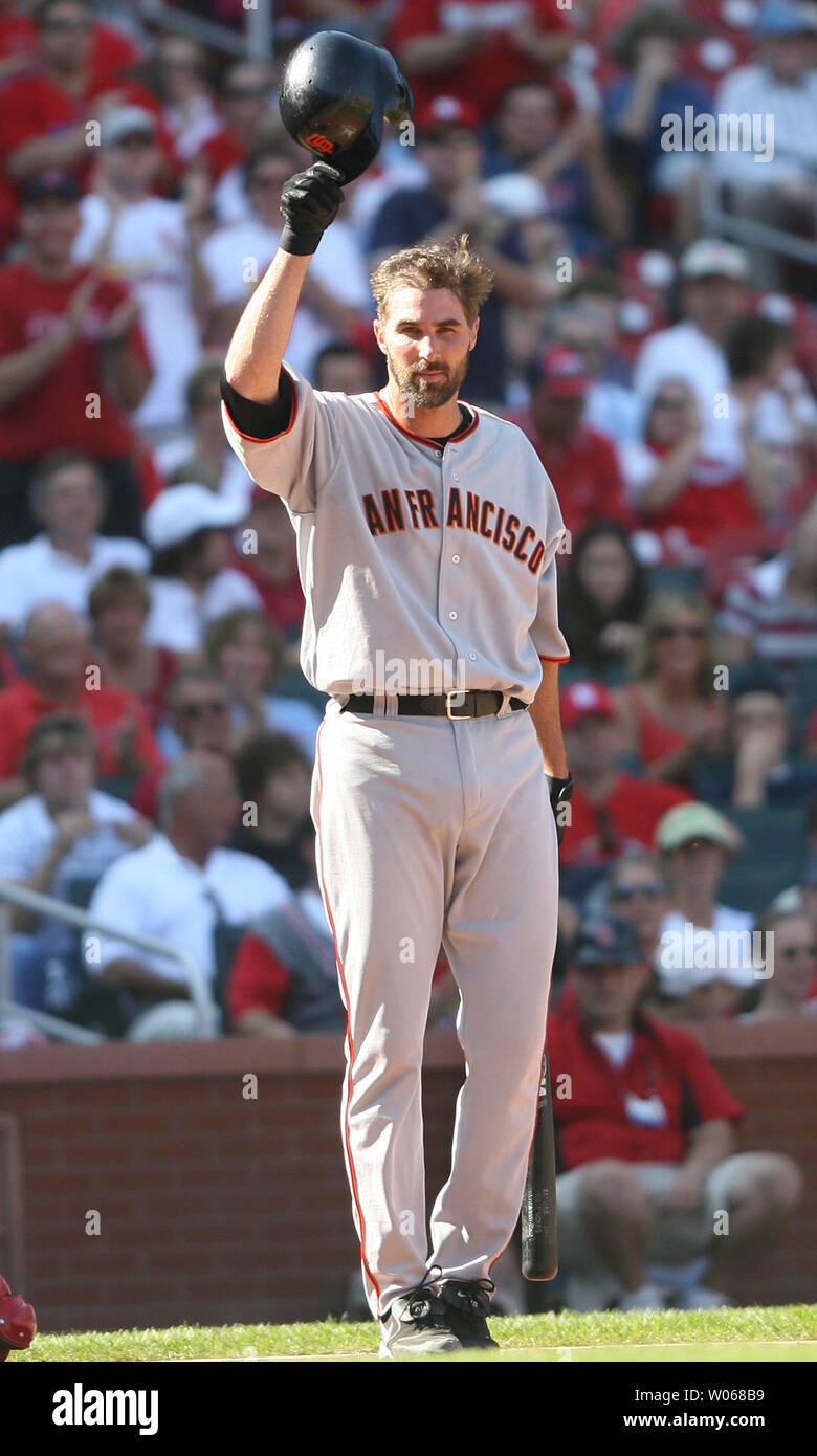 San Francisco Giants pitcher Matt Morris tips his cap to the crowd as he is  introduced during his first at bat in the second inning at Busch Stadium in  St. Louis on