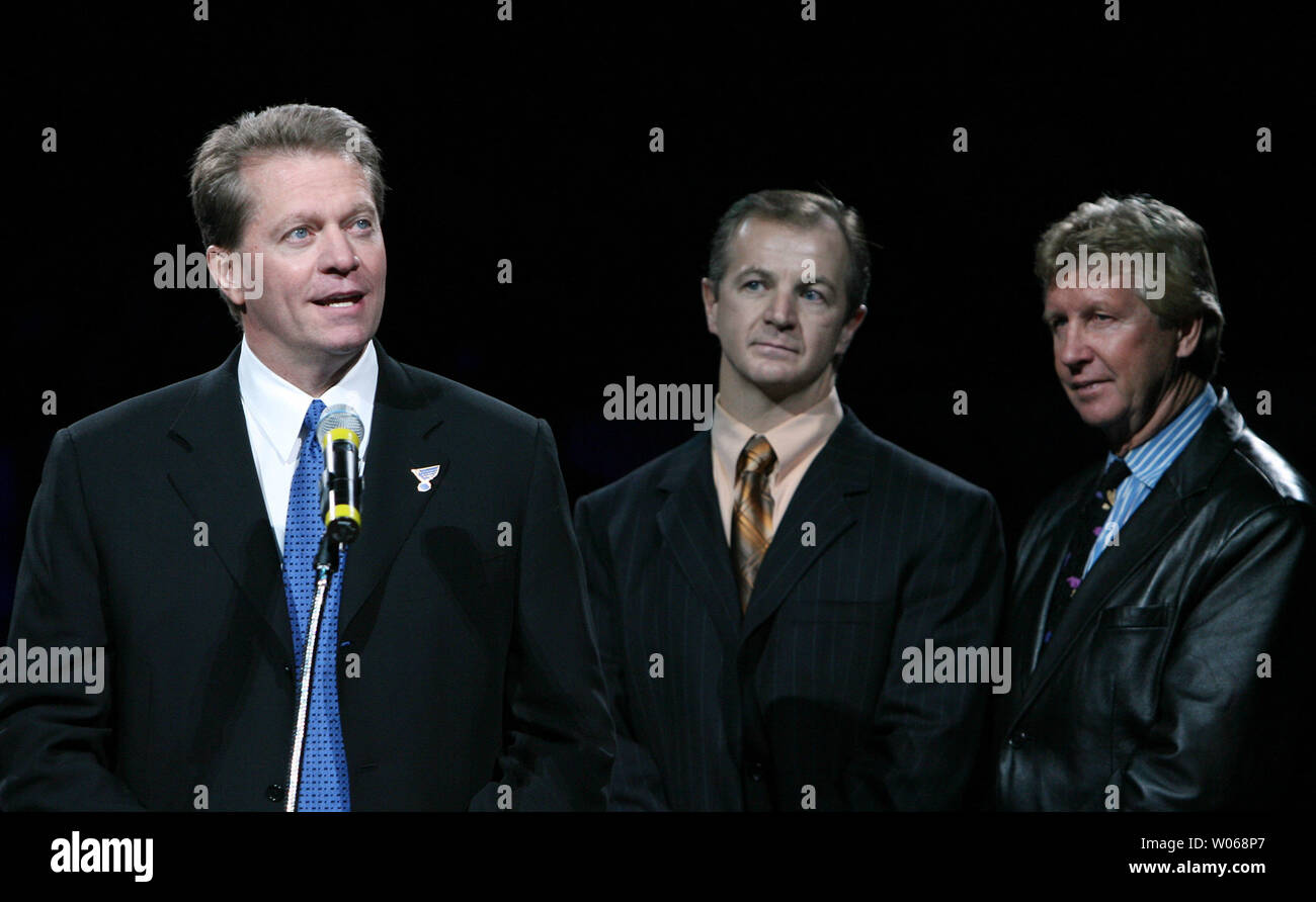 The St.Louis Blues honored four of the greatest Blues to wear the number 7.  (left to right) Keith Tkachuk, Joe Mullen, Garry Unger and Red Berenson at  the Scottrade Center in St.