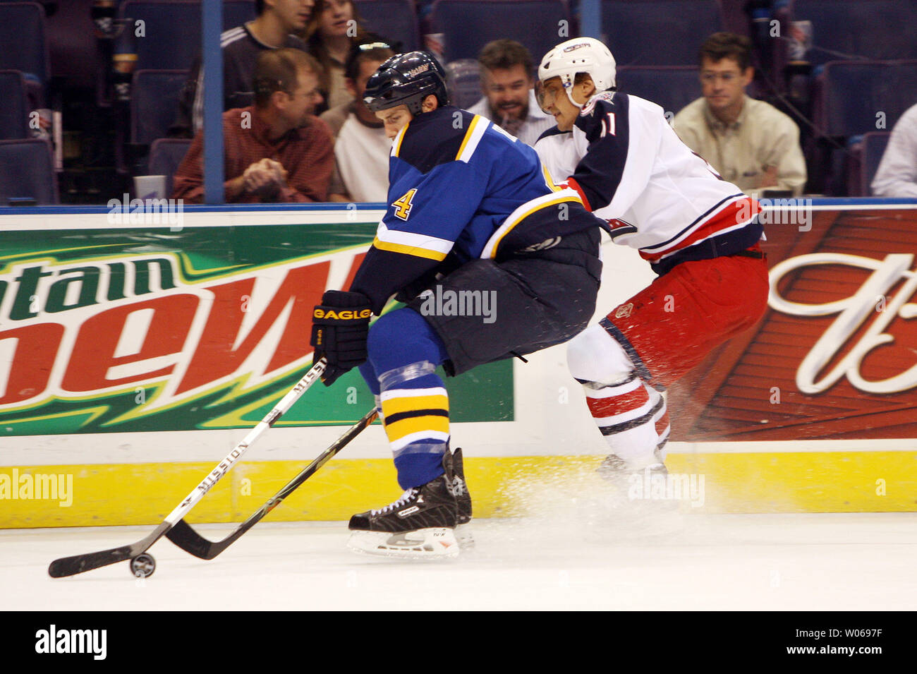 Columbus Blue Jackets Sergei Fedorov waits for a pass during the first  period against the St. Louis Blues at the Savvis Center in St. Louis on  March 31, 2005. (UPI Photo/Bill Greenblatt