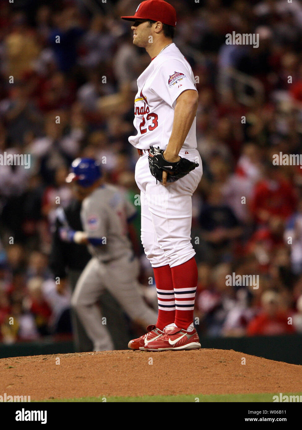 St. Louis Cardinals pitcher Anthony Reyes stands on the mound as ...