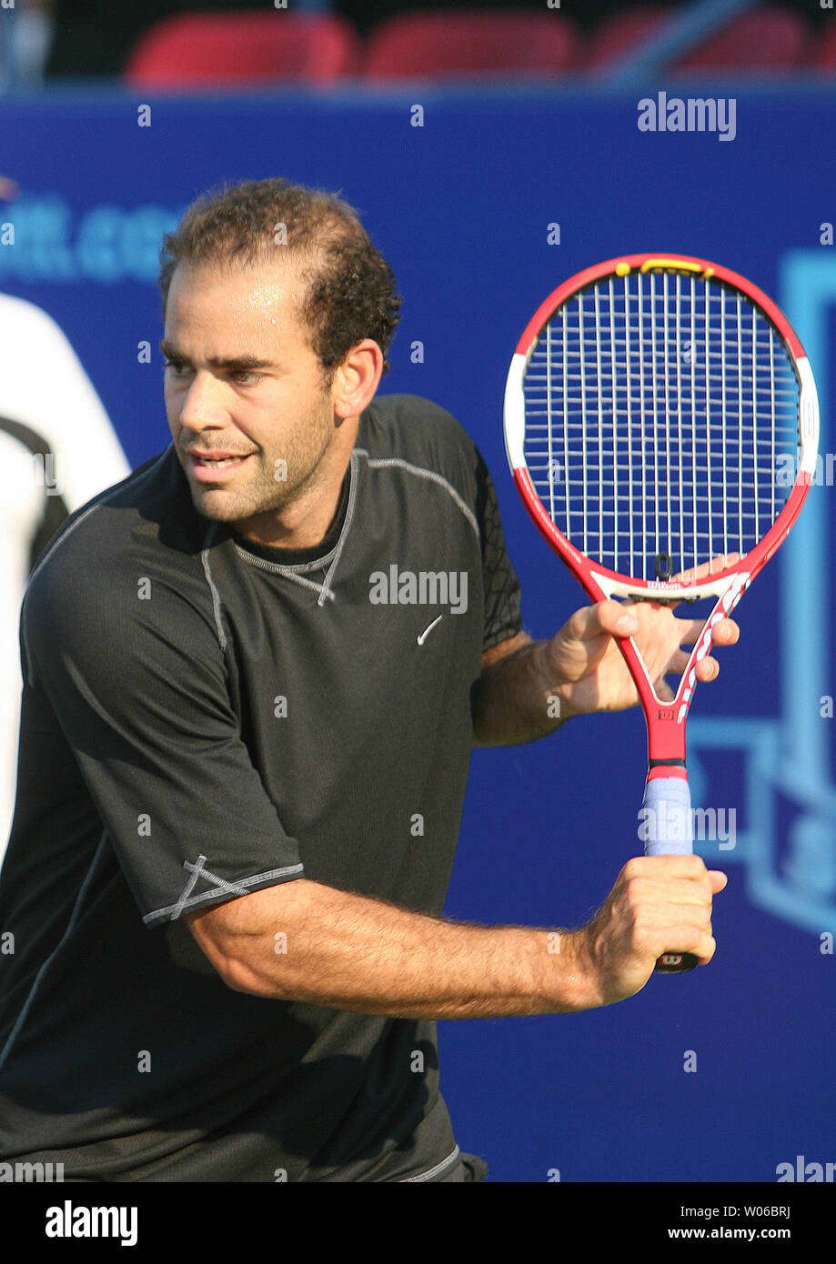 Seventime Wimbledon Tennis Champion Pete Sampras sets up for a return