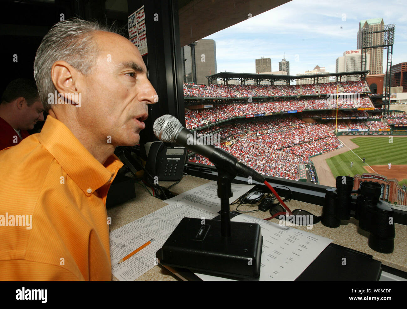 Longtime Busch Stadium public address announcer John Ulett works