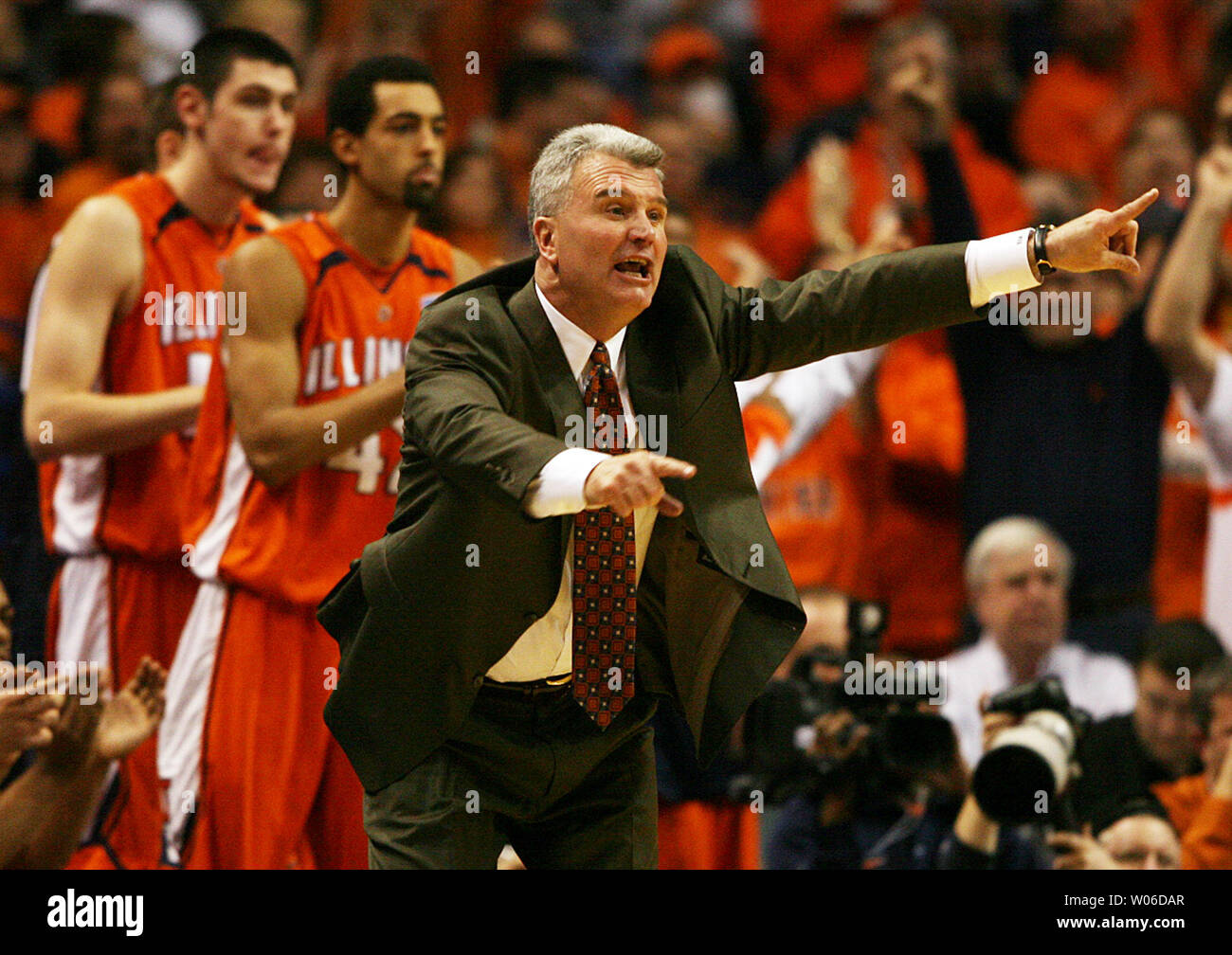 University of Illinois' head basketball coach Bruce Weber signals his players during the first half against the Missouri Tigers in the Annual Busch Braggin' Rights game at the Scottrade Center in St. Louis on December 22, 2007. (UPI Photo/Bill Greenblatt) Stock Photo