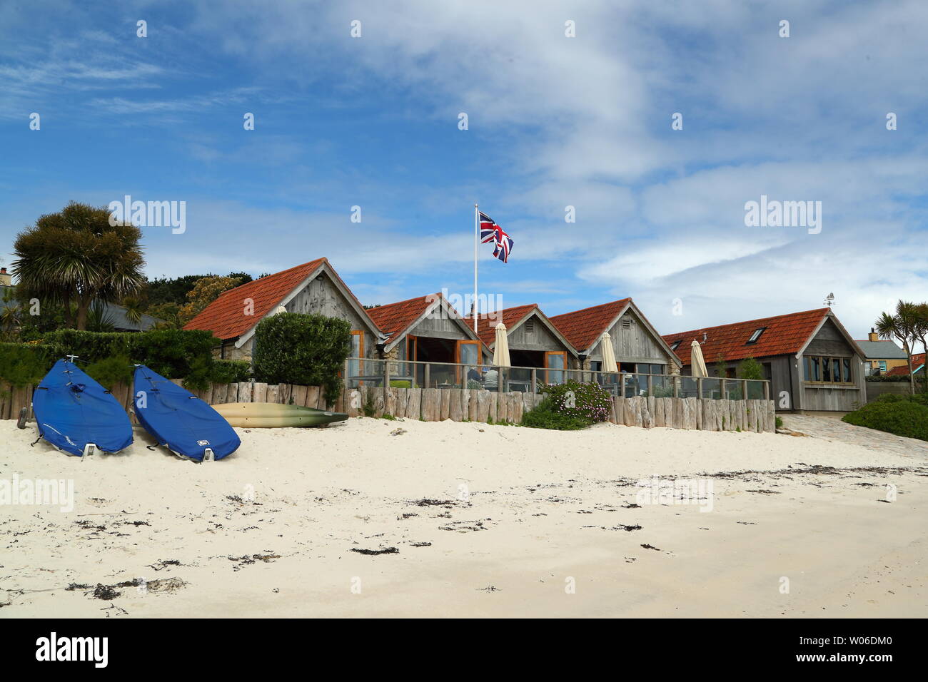 Sea Garden Cottages on Tresco, Isles of Scilly, Cornwall, UK Stock Photo