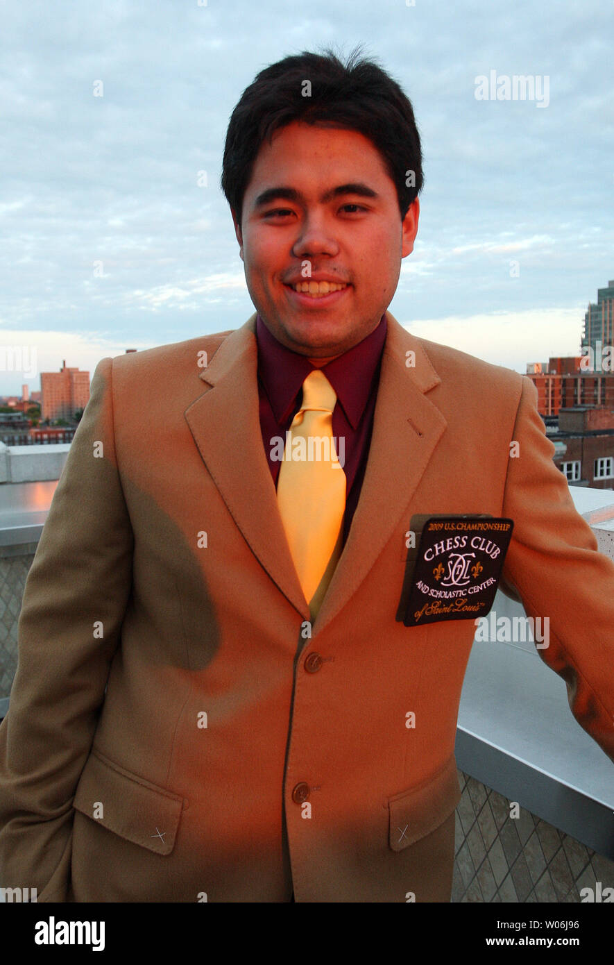 Hikaru Nakamura of White Plains, New York shows off his Brown Jacket after winning the U.S. Chess Championship in St. Louis on May 17, 2009. Nakamura beat out 25 others from across the United States to win the invitational tournament. (UPI Photo/Bill Greenblatt) Stock Photo