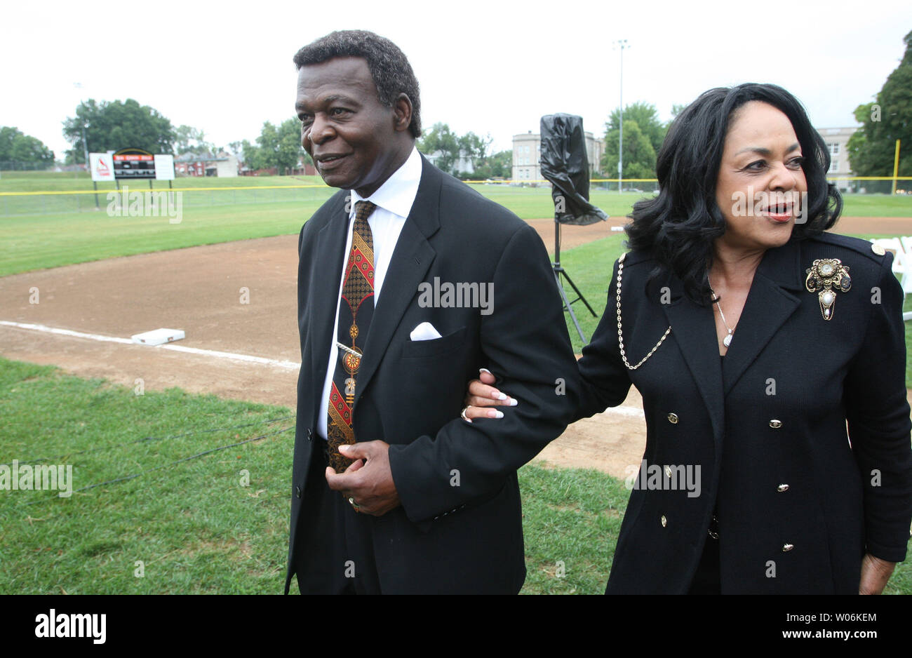 Former St. Louis Cardinal and member of the National Baseball Hall of Fame Lou  Brock and his wife Jackie leave after a ceremony for the new Bob Gibson  Field in North St.