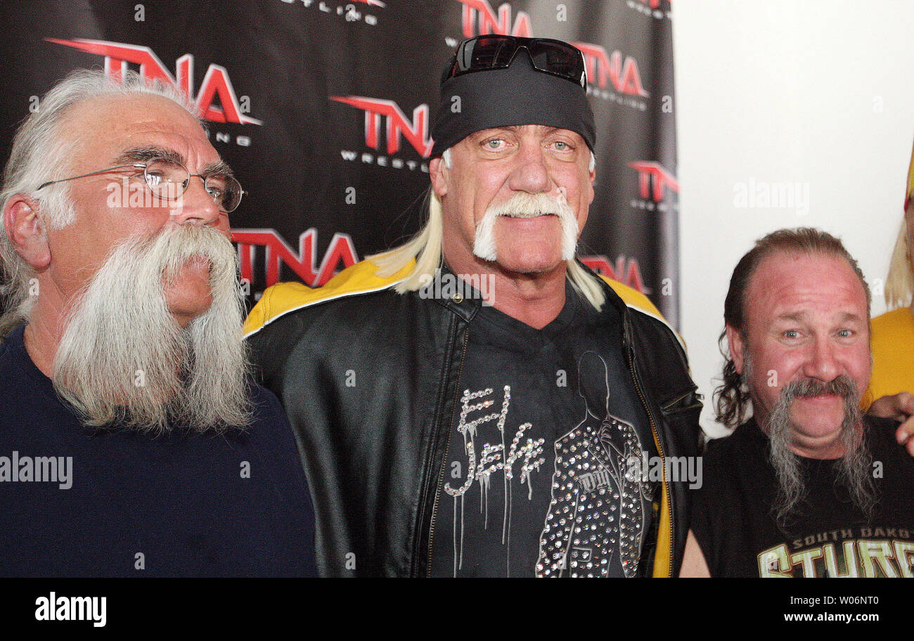Total Nonstop wrestler Hulk Hogan (C) poses with several of the contestants during the American Mustache Institute's Fu Manchu Mustache Fest in St. Louis on February 26, 2010. The Institute attempted