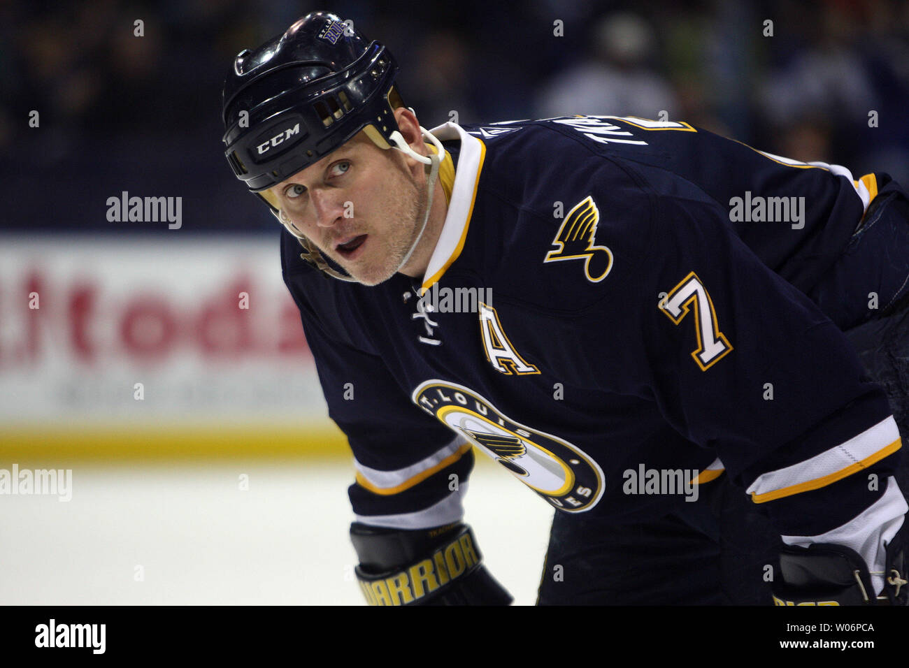 St. Louis Blues Keith Tkachuk takes a practice skate before his last career  hockey game at the Scottrade Center in St. Louis on April 9, 2010. Tkachuk  is retiring after 19 seasons