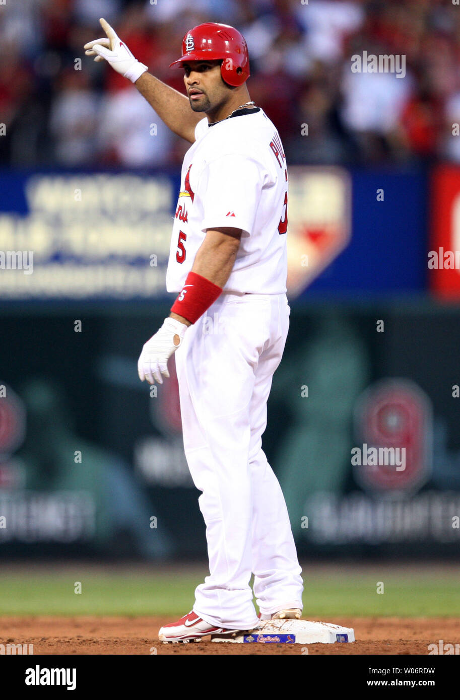 St Louis Cardinals Albert Pujols Points To Left Field After