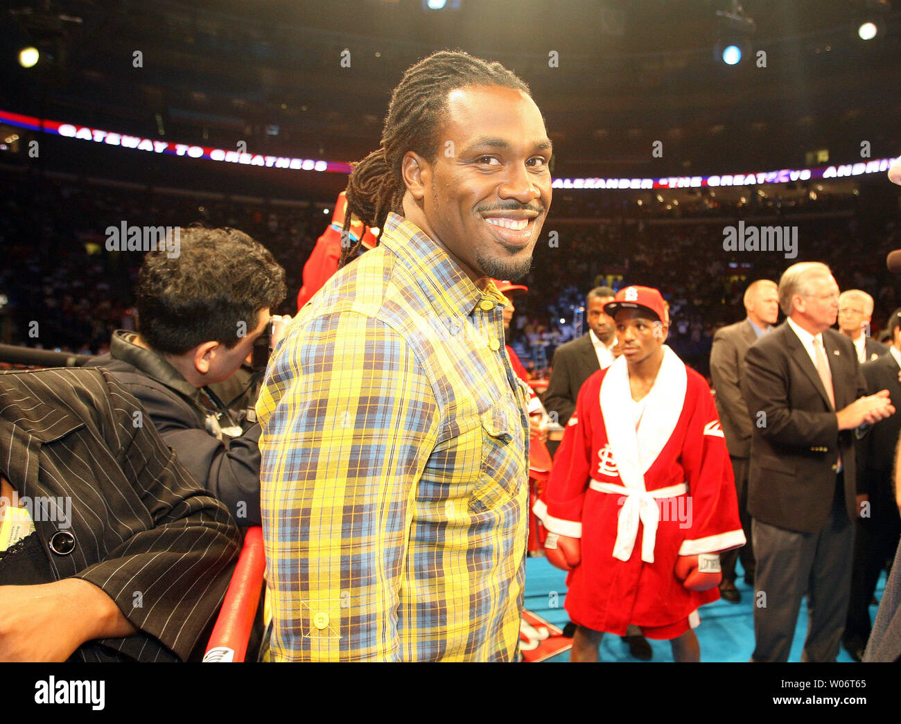 St. Louis Rams running back Stephen Jackson stands in the ring