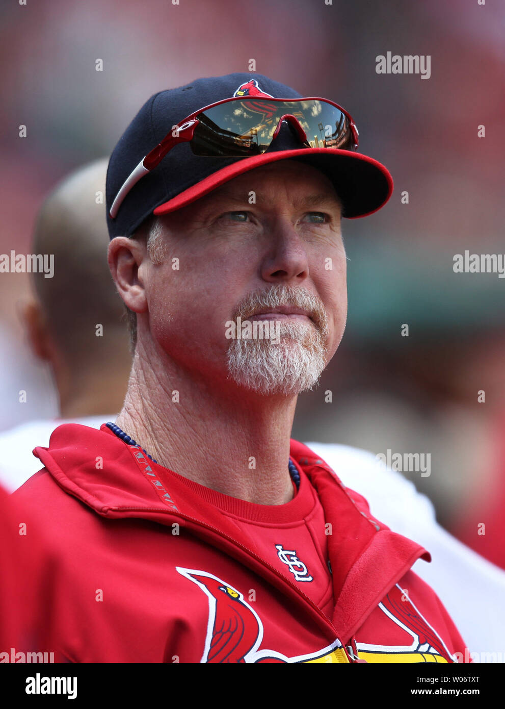 St. Louis Cardinals hitting coach Mark McGwire watches his team take on