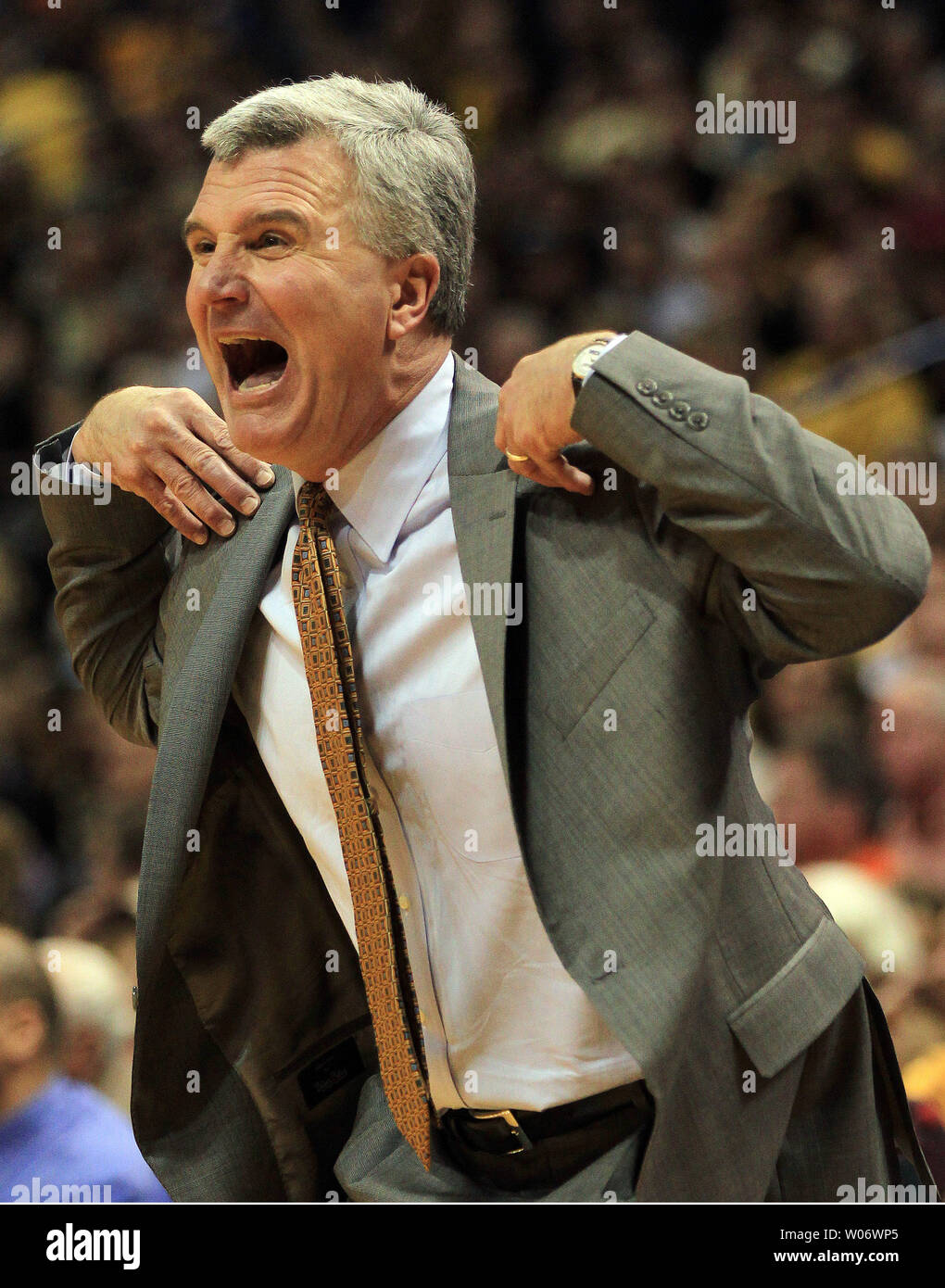 Illinois' head basketball coach Bruce Weber tries to call a time out in the first half of the annual 'Braggin' Rights game against Missouri at the Scottrade Center in St. Louis on December 22, 2010.   UPI/Bill Greenblatt Stock Photo