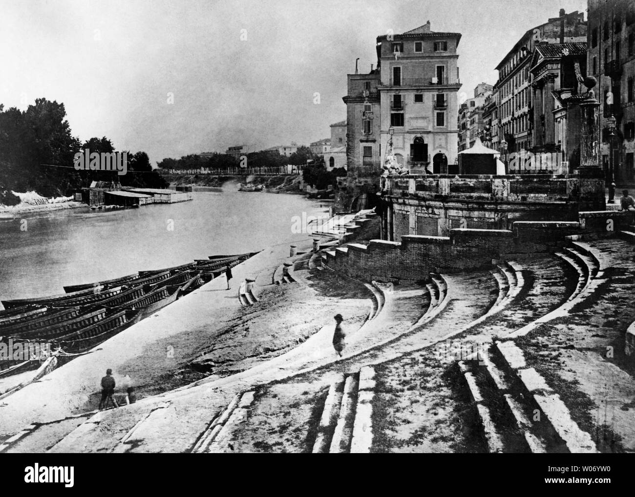 roma, porto di ripetta sul tevere, 1860 Stock Photo