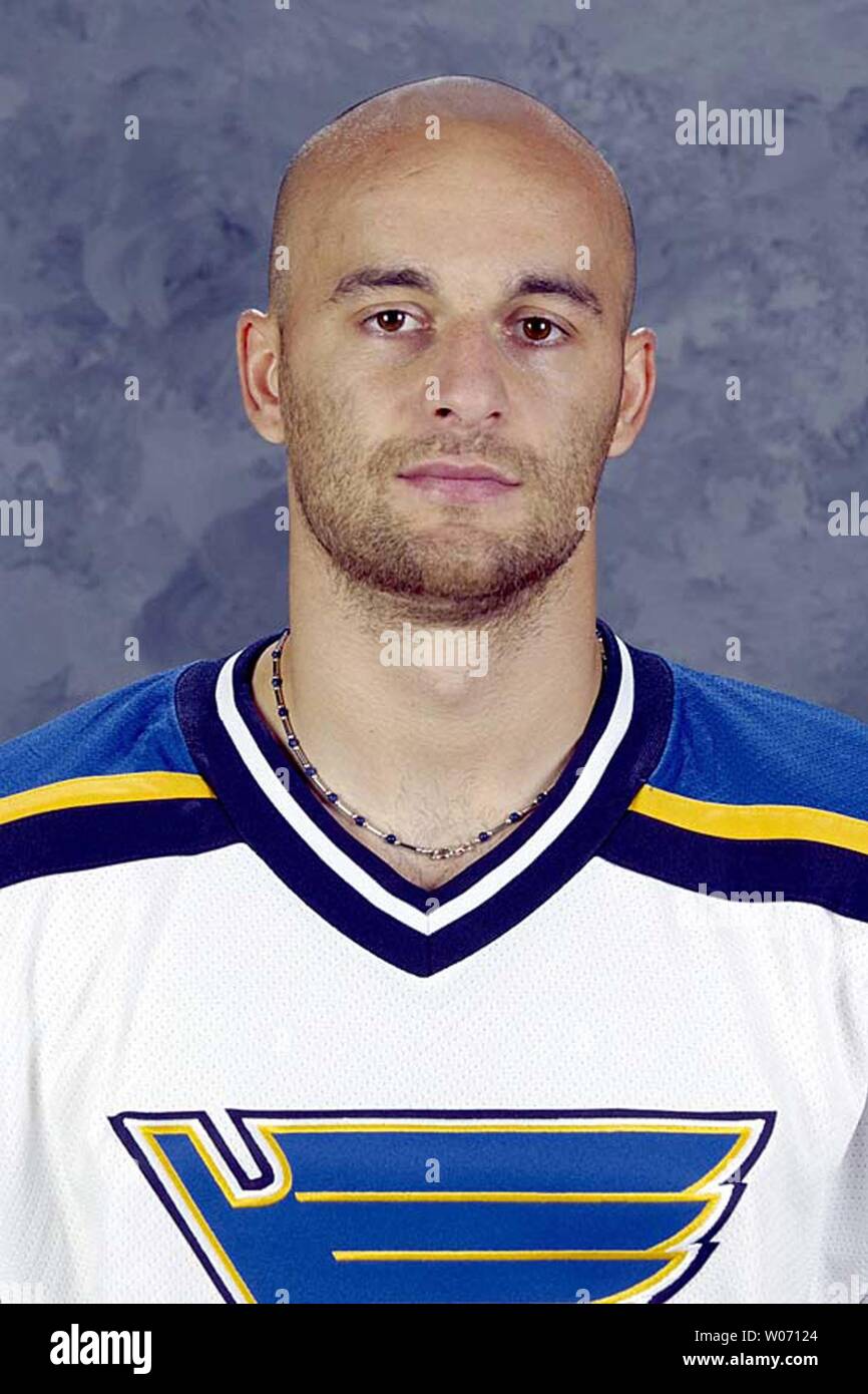 Former St. Louis Blues Hockey player Pavol Demitra, shown in this 4/9/2003 file photo was among 36 members of the KHL's Lokomotiv organization that were killed when their KHL charter plane crashed near Yaroslavl, Russia on September 7, 2011. Former NHL players on the Lokomotiv roster include: Pavol Demitra, Karlis Skrastins, Ruslan Salei, Karel Rachunek and head coach Brad McCrimmon. One person reportedly survived the crash.   UPI/FILES Stock Photo
