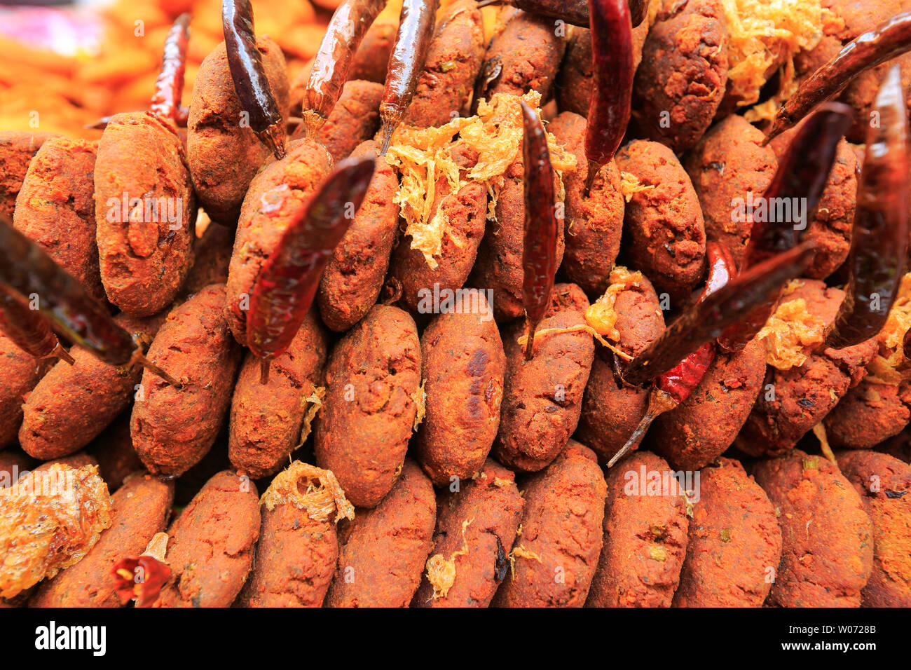 Traditional iftar items at Chawkbazar during Ramadan. Dhaka, Bangladesh
