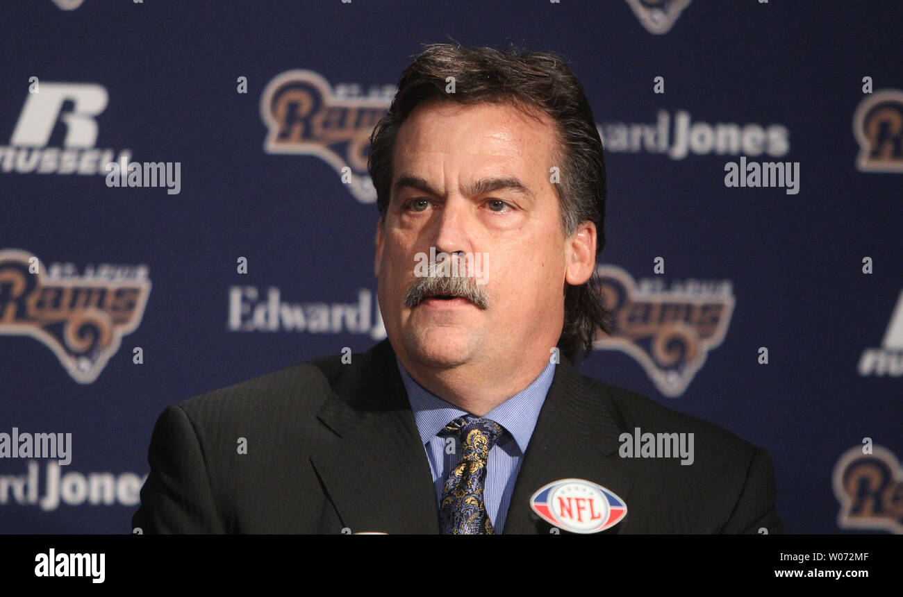 St. Louis Rams new head coach Jeff Fisher talks to reporters after being introduced at the team's practice facility in Earth City, Missouri on January 17, 2012.   UPI/Bill Greenblatt Stock Photo