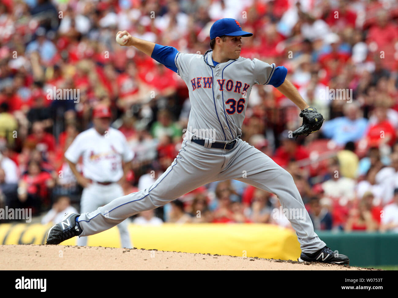 New Yotk Mets starting pitcher Collin McHugh delivers a pitch to the St. Louis Cardinals in the second inning at Busch Stadium in St. Louis on September 3, 2012.     UPI/Bill Greenblatt Stock Photo