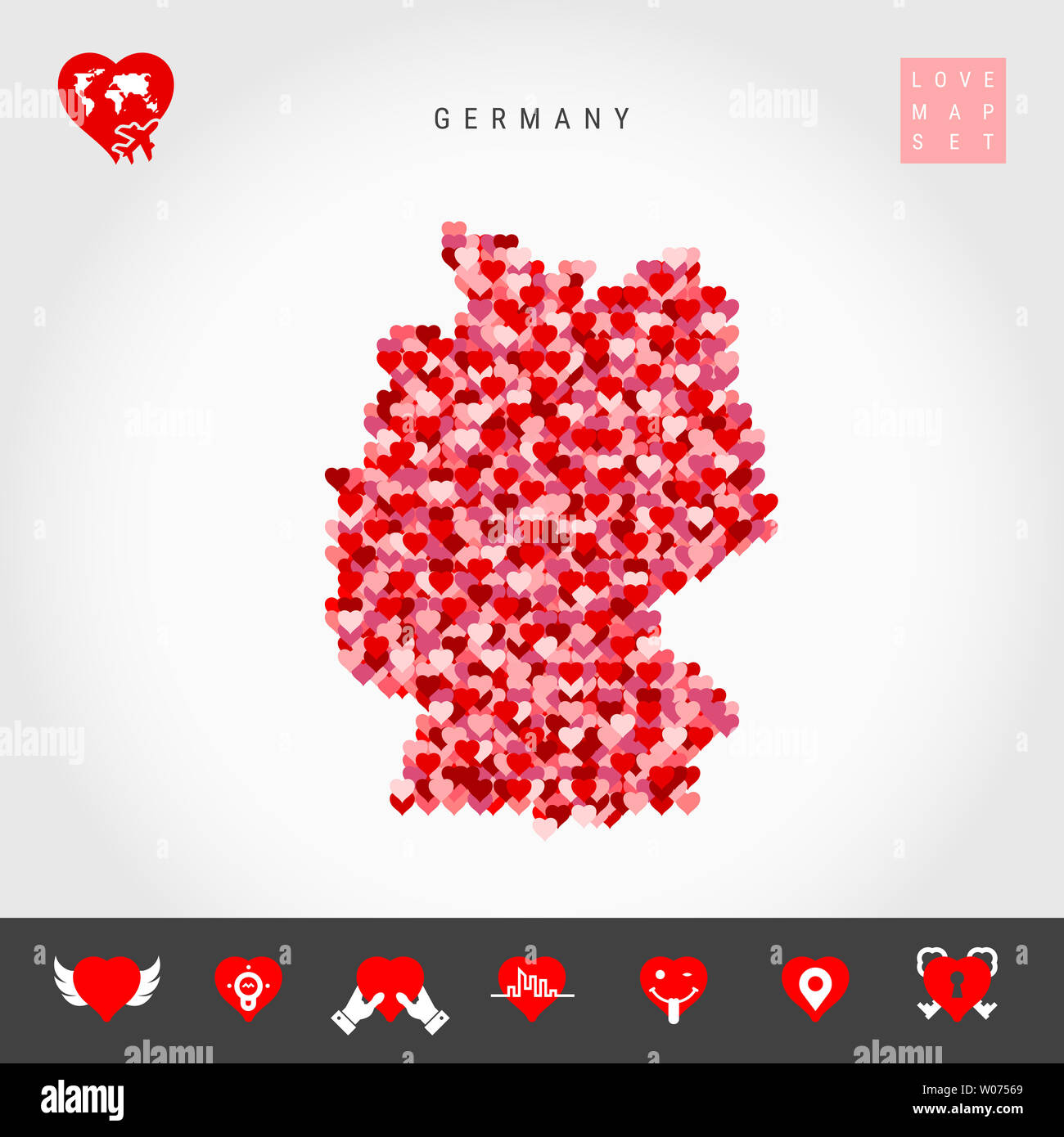 I Love Germany. Red and Pink Hearts Pattern Map of Germany Isolated on ...