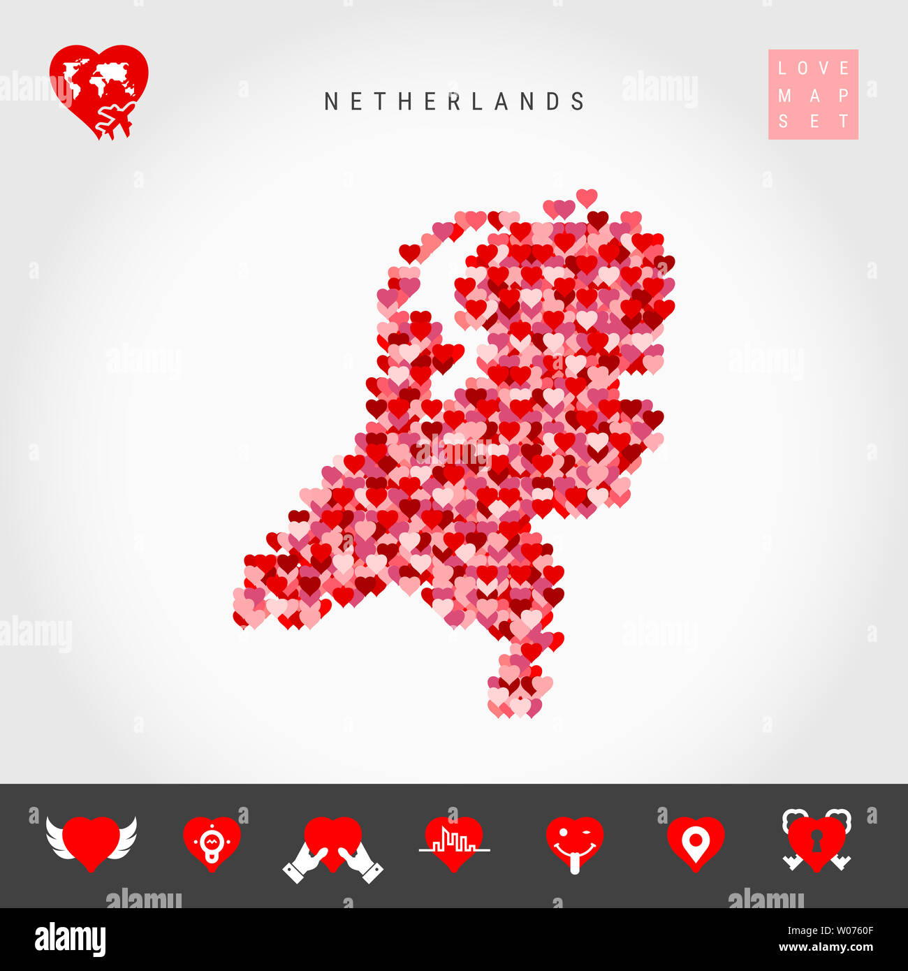 I Love Netherlands. Red and Pink Hearts Pattern Map of Holland Isolated ...